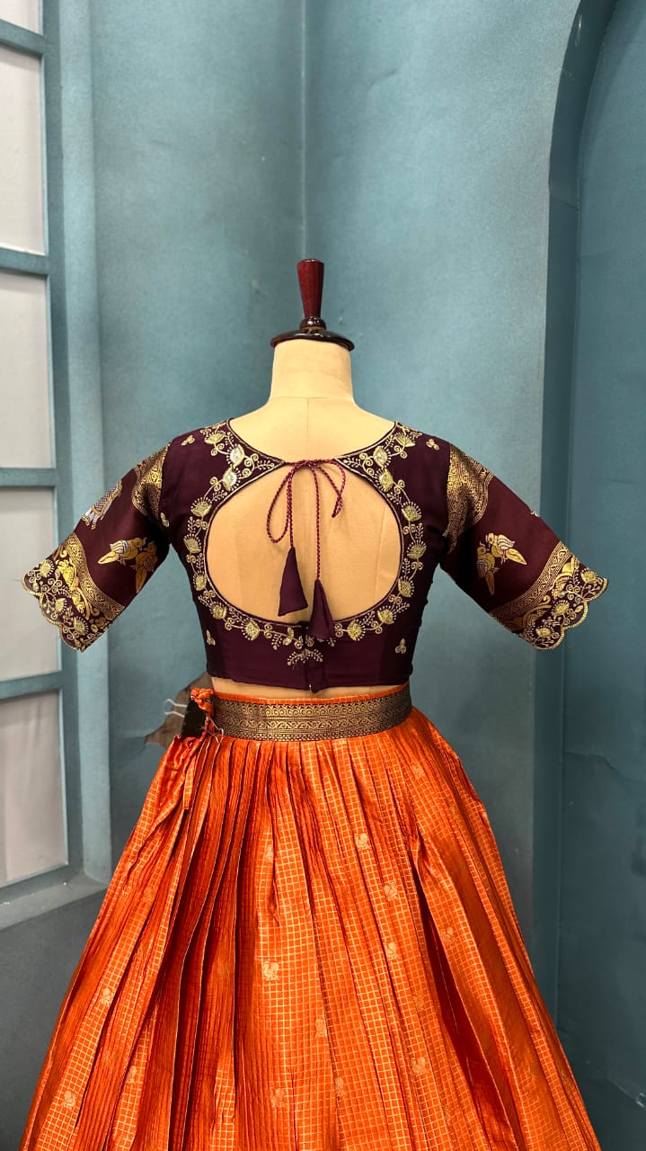 Designer Premium Fully Stitched Kanjivaram Silk Lehanga