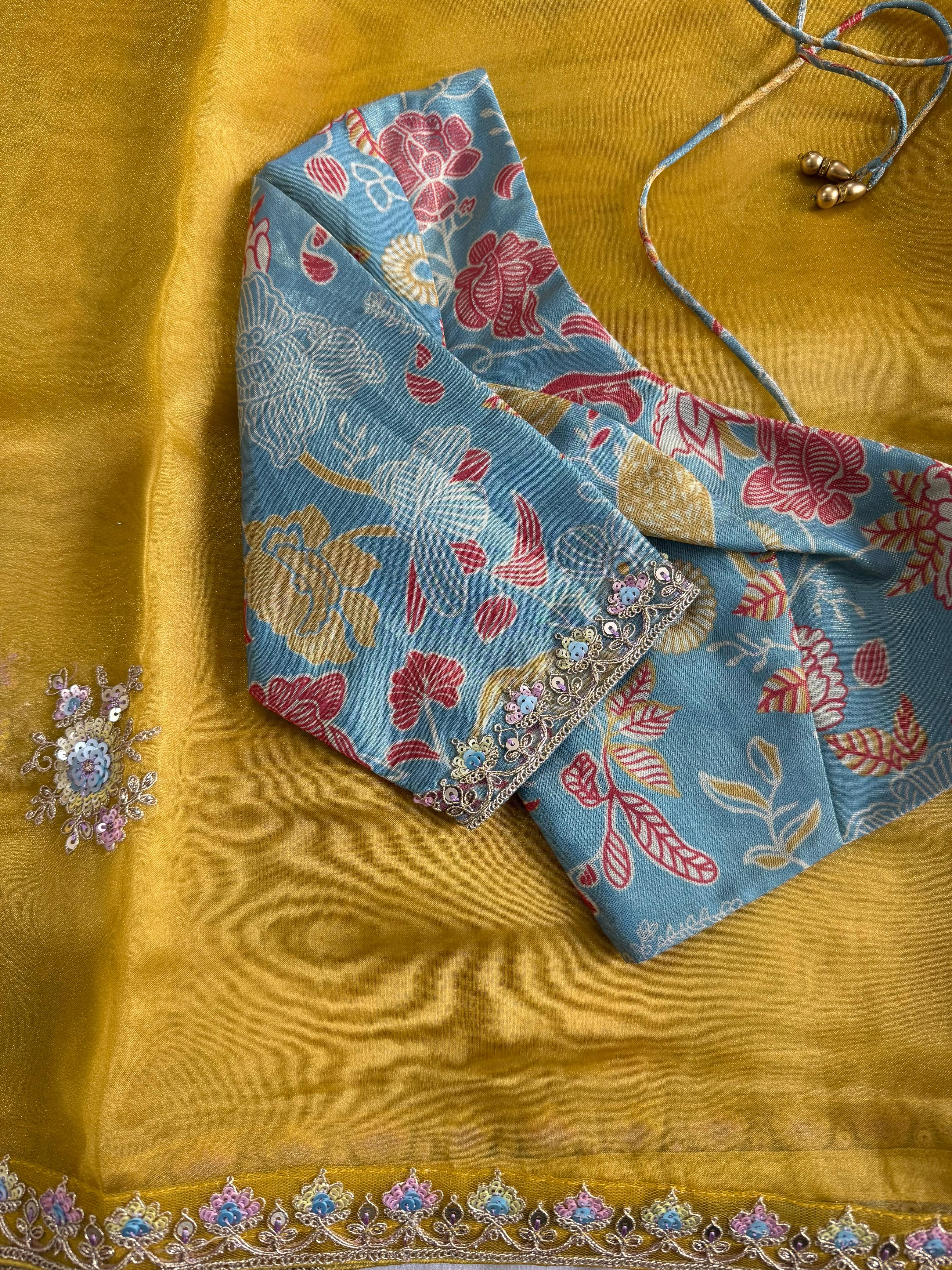 Premium Tissue Silk with Coding Work & Stitched Blouse 38
