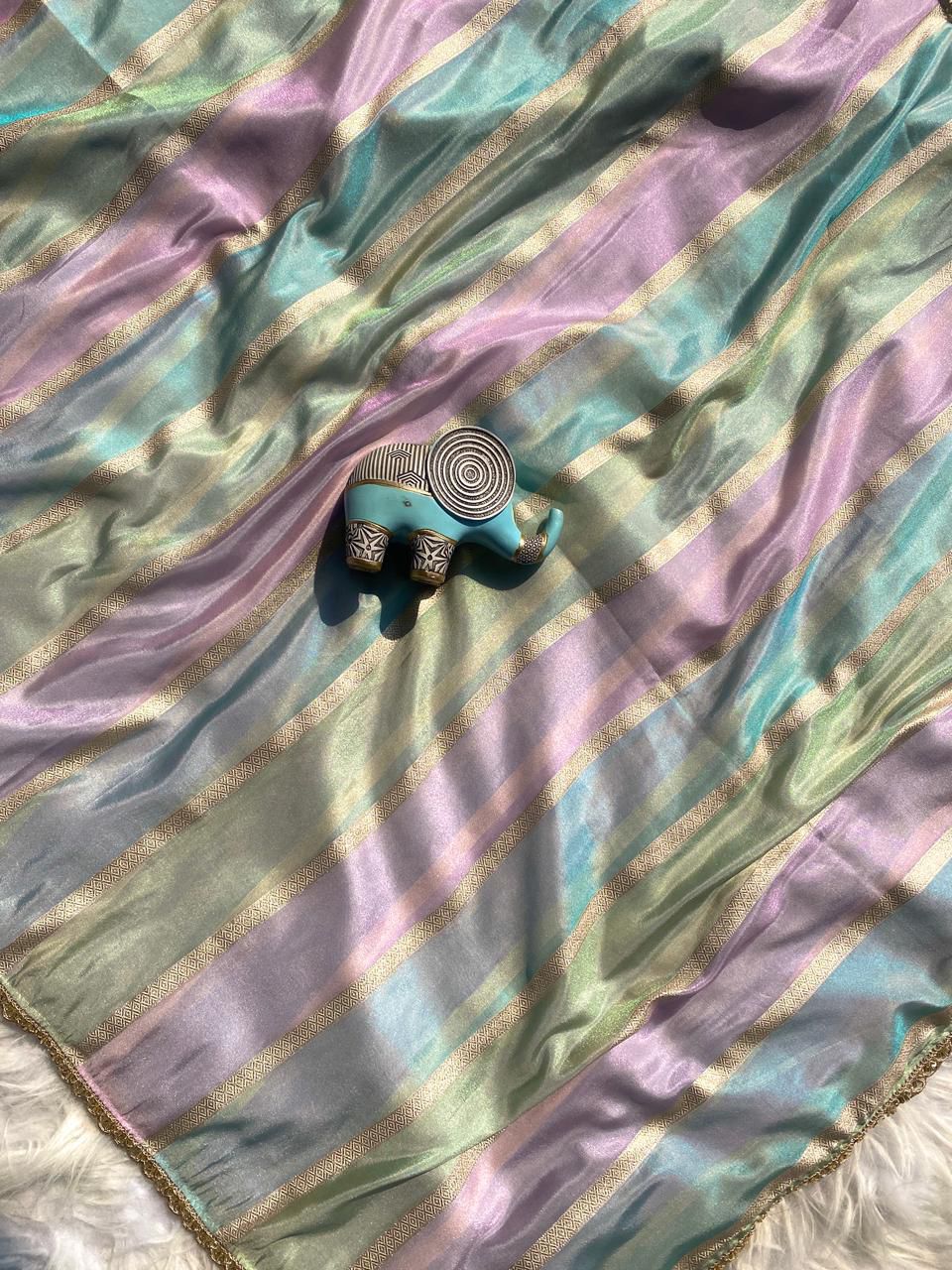 Pure Tissue Zari Saree with Rainbow Stripes