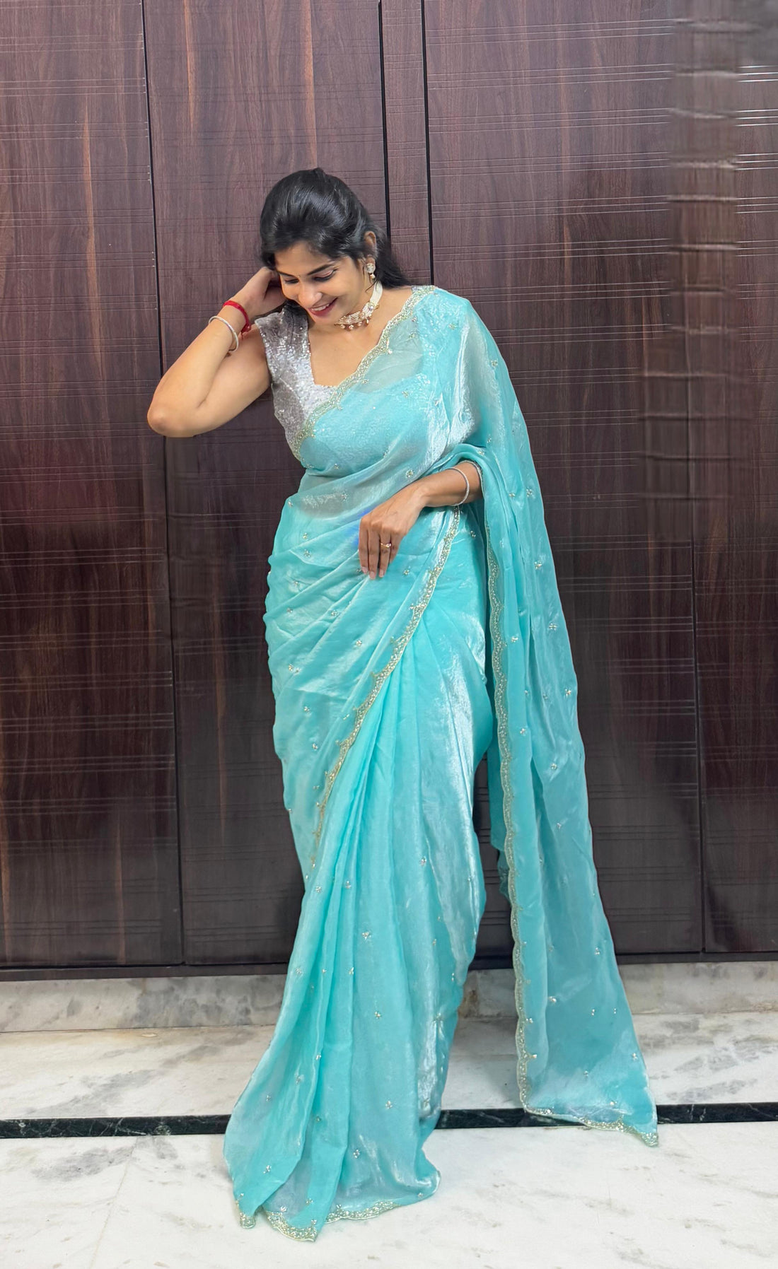 Varshini's Favorite Space Silk Fandy Satin Silk Sarees