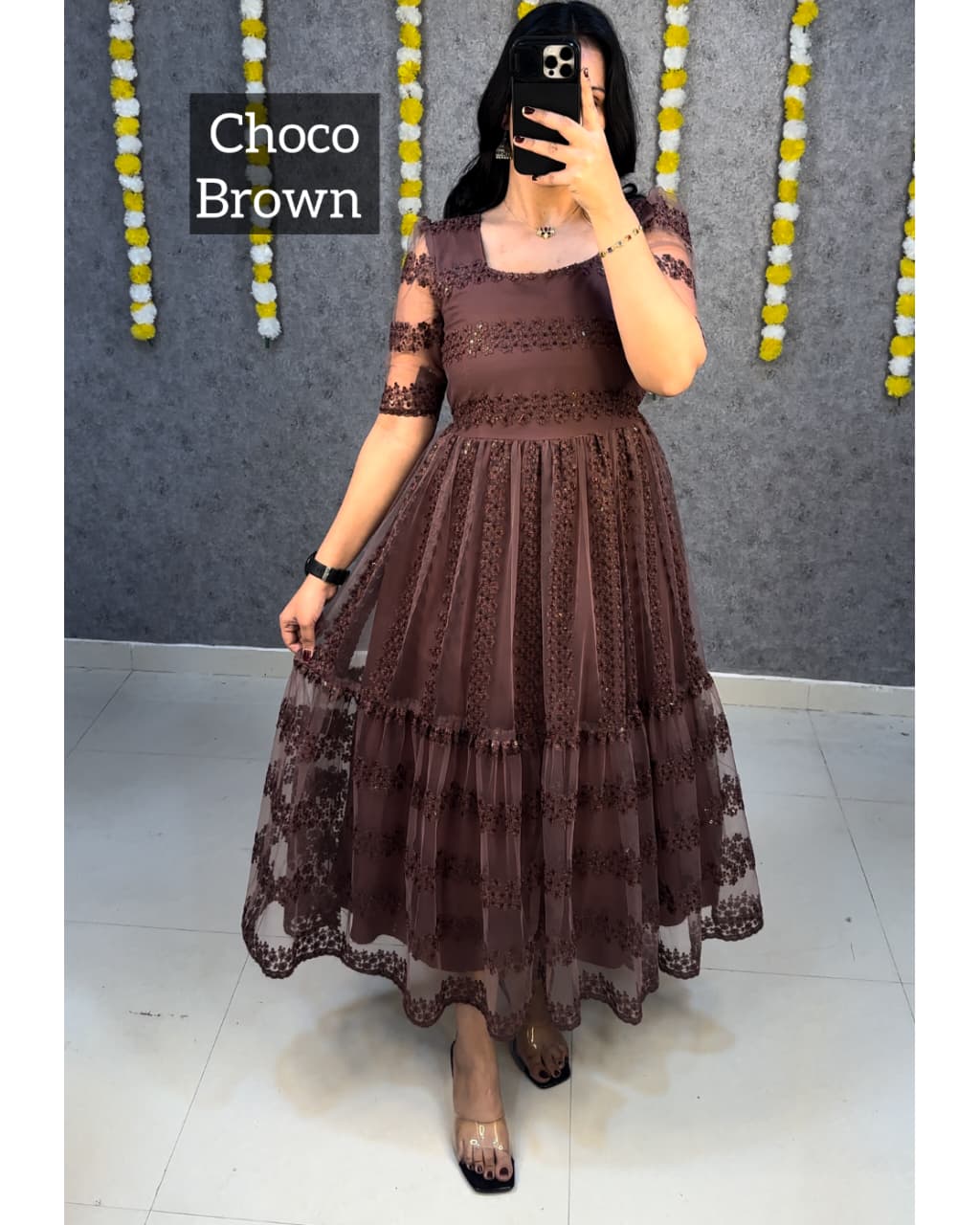 Beautiful Embroidery Sequence Work Frocks S-5XL