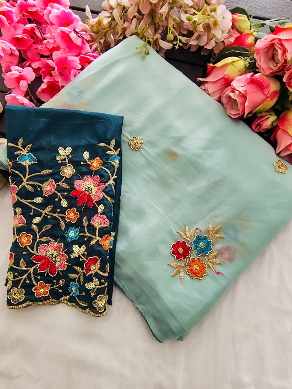 Star Georgette Sarees with Embroidery Khatli Work