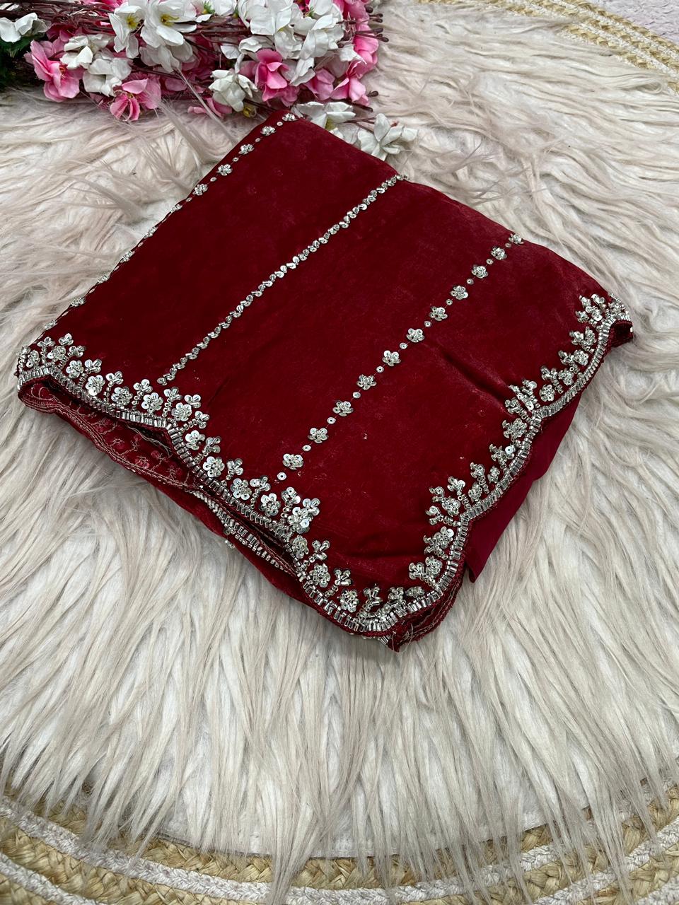 Fendy Satin Space Silk Saree with Premium Beads Handwork