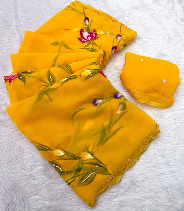 Soft Pure Chiffon Handwork Light Weight Sarees