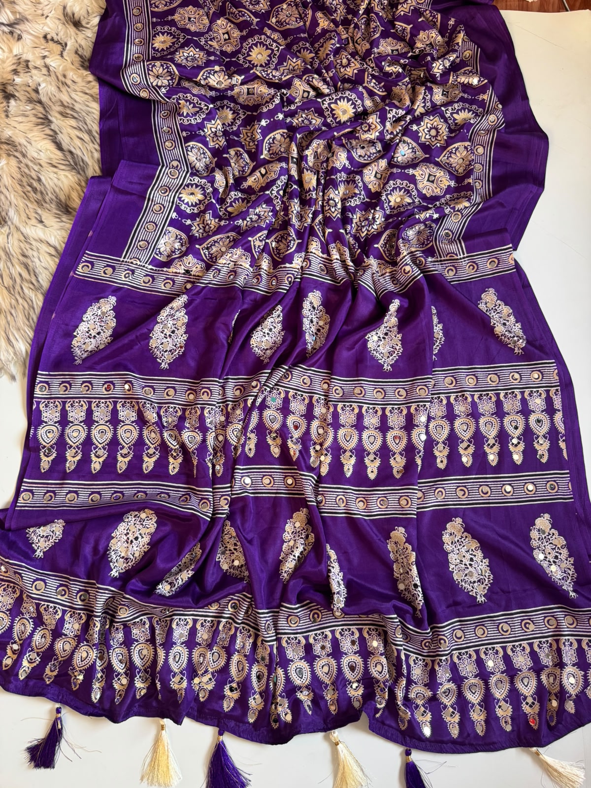 Ajrakh Sarees with Mirror Work
