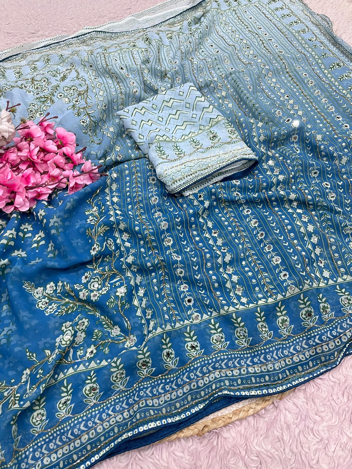 Soft Georgette Saree with Khatli & Orginal Mirror Work