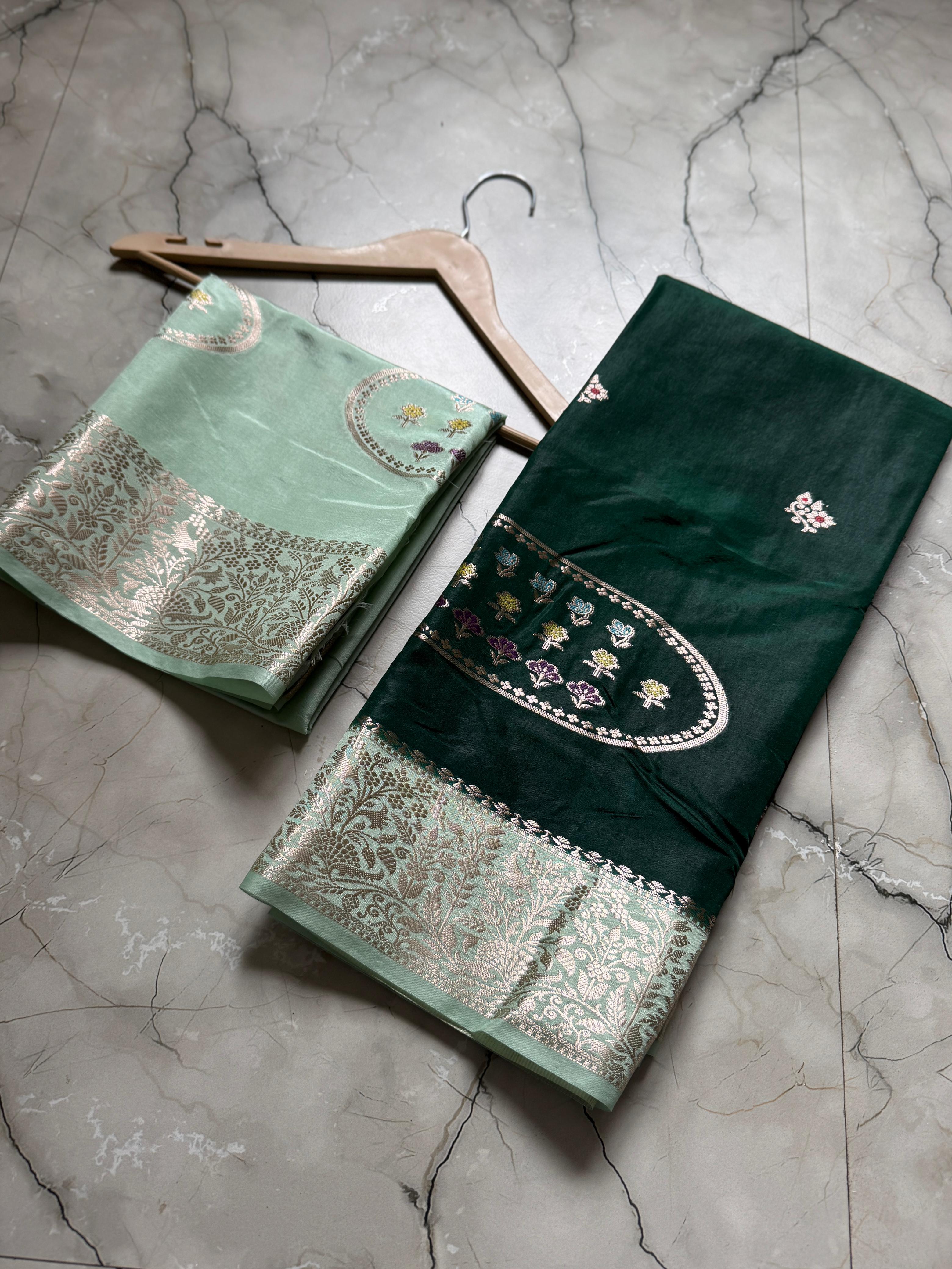 Banarasi Handloom Semi Katan Silk Dyble Fabric Saree