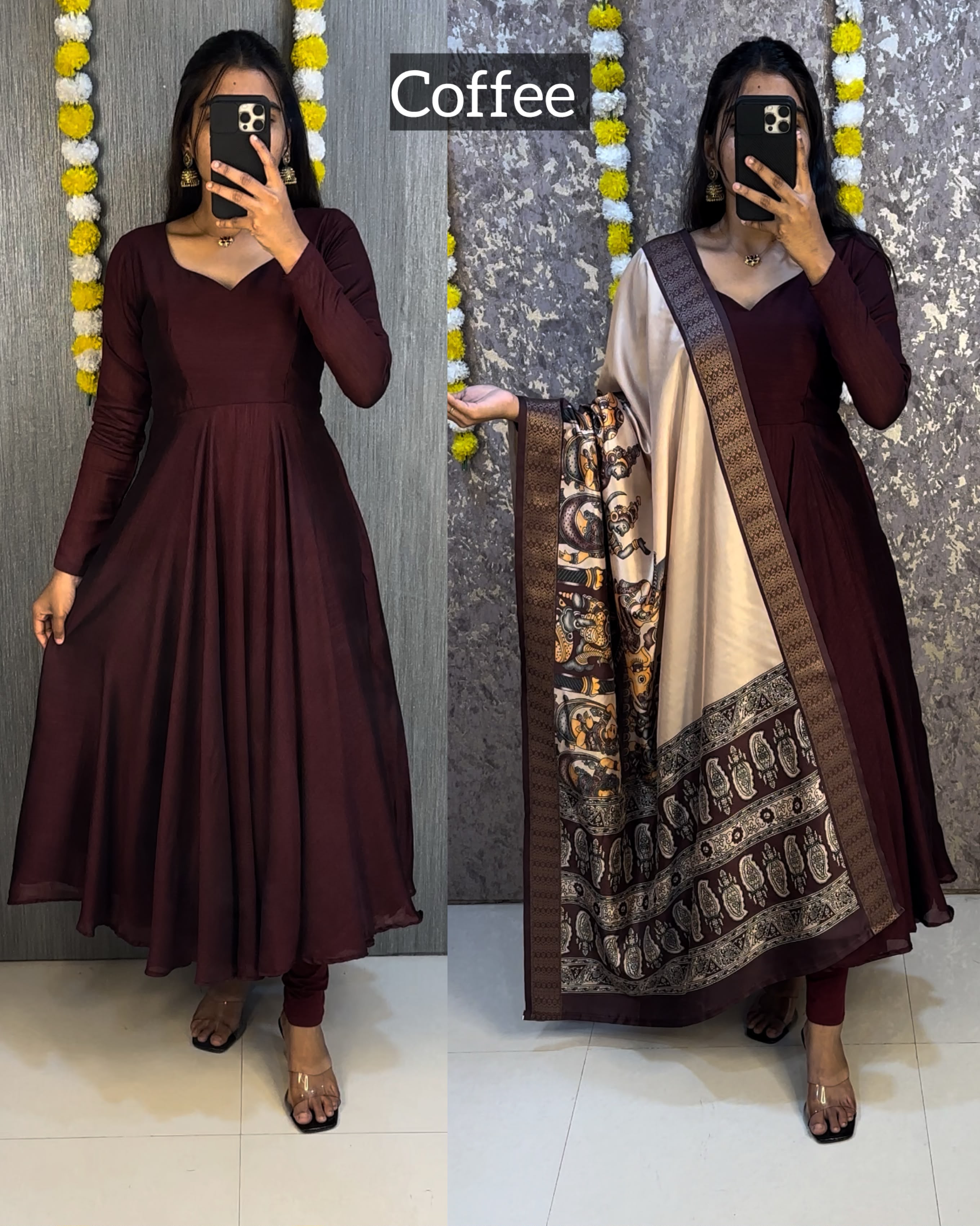 Beautiful Plain Vichitra Anarkali with trending Kalamkari Duppata
