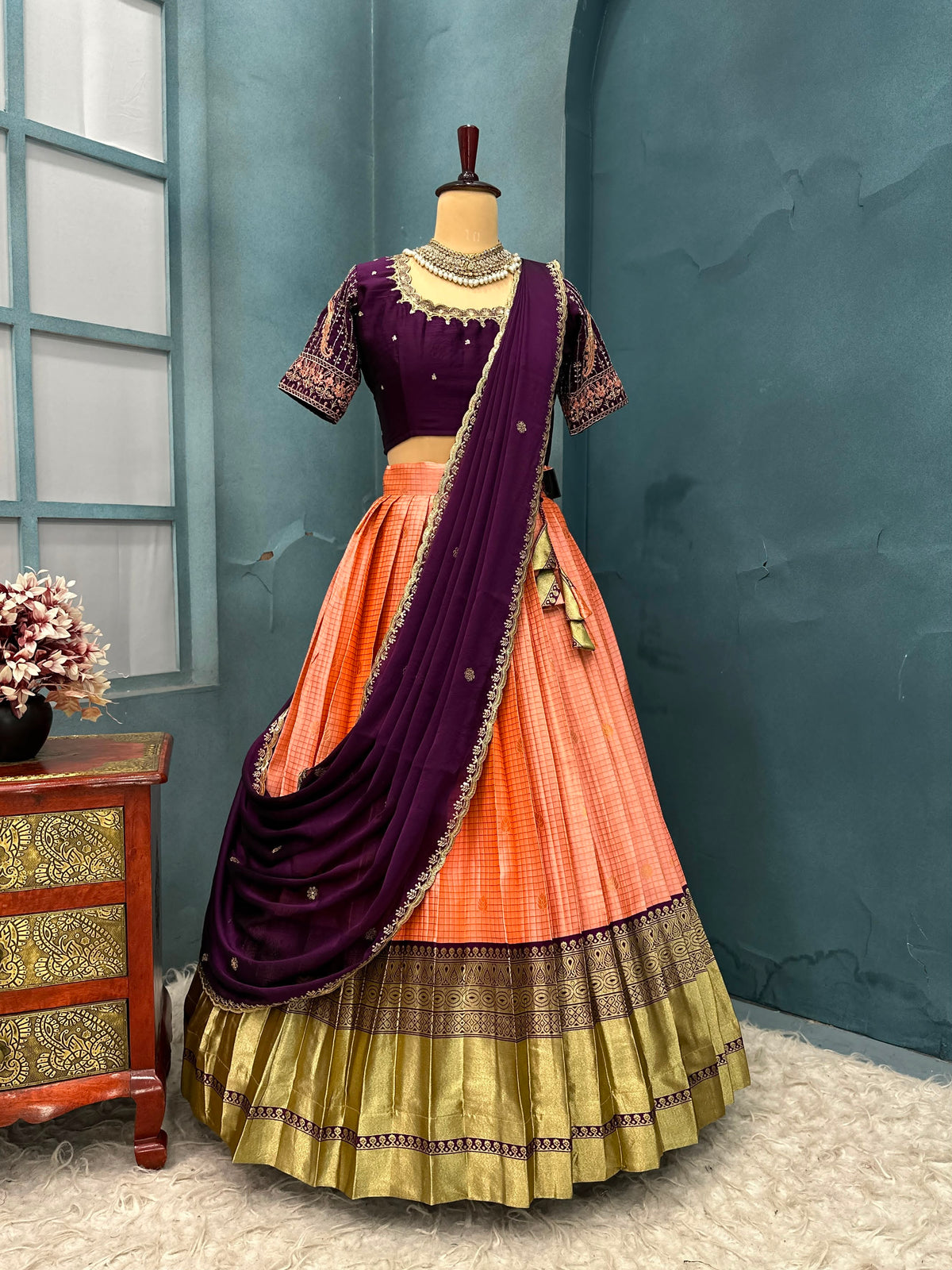Premium Quality Pure Kanjivaram Silk Full Stitched Lehenga Set
