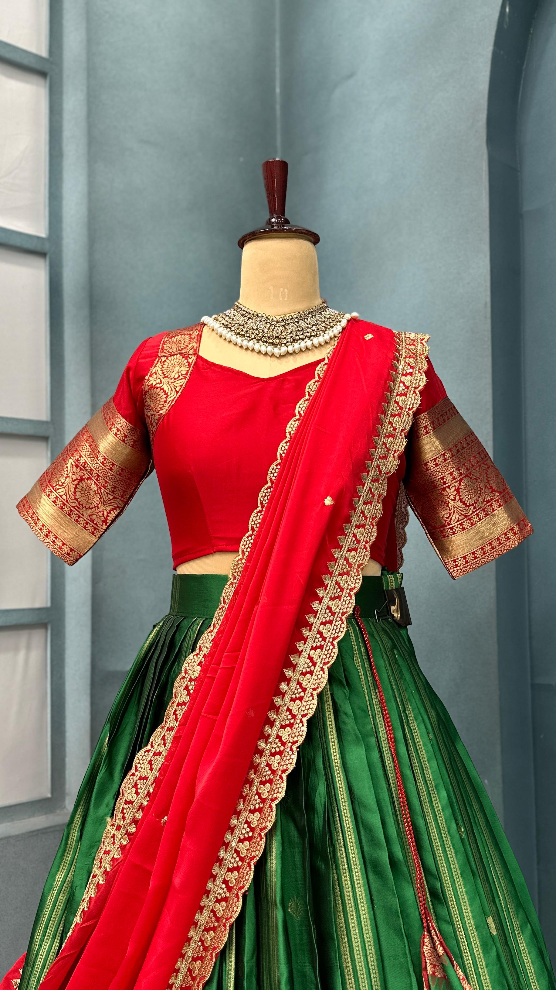 Premium Quality Fully Stitched Kanjivaram Silk Lehanga