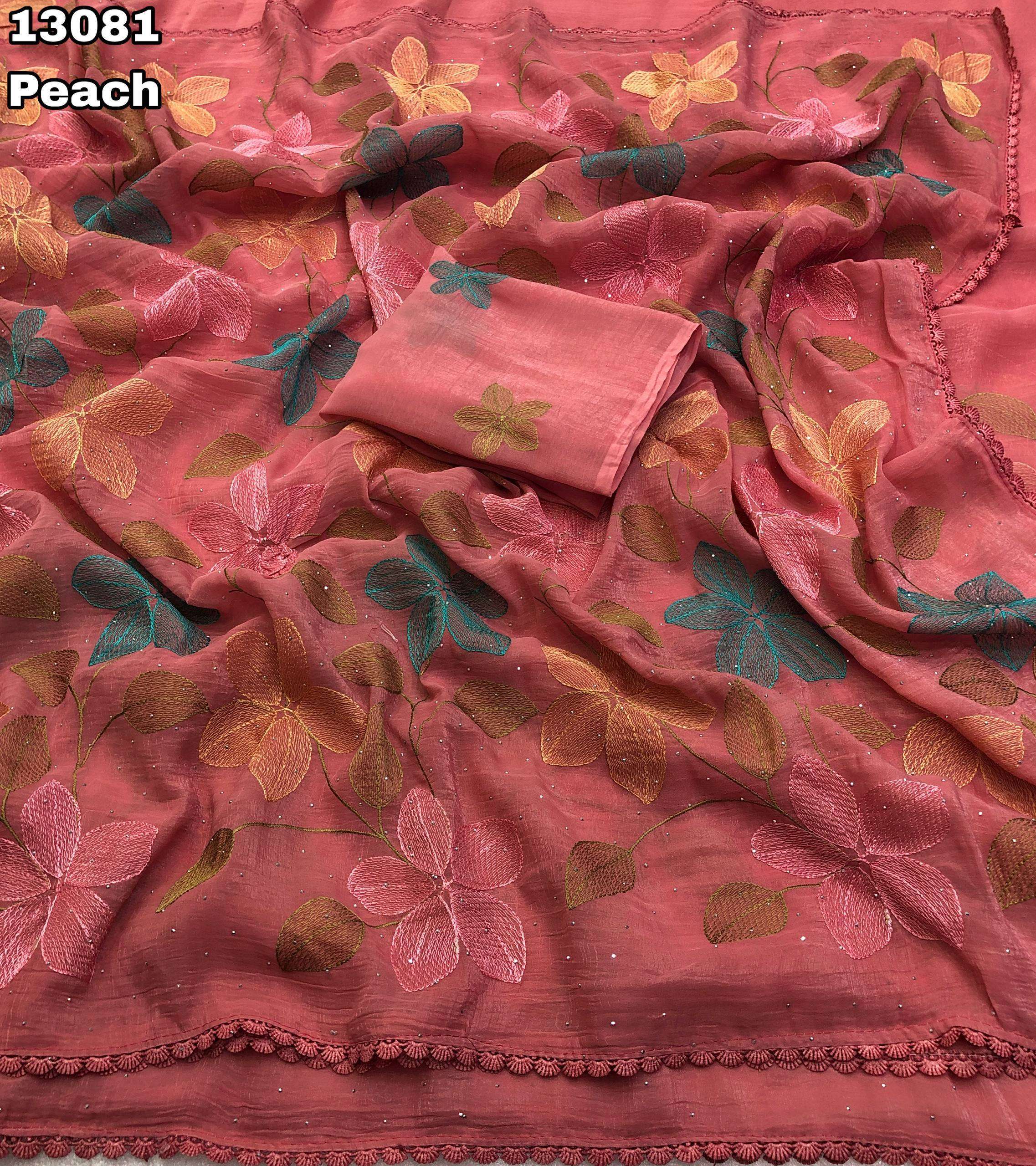 Crunchy Crush Embroidery Work Sarees