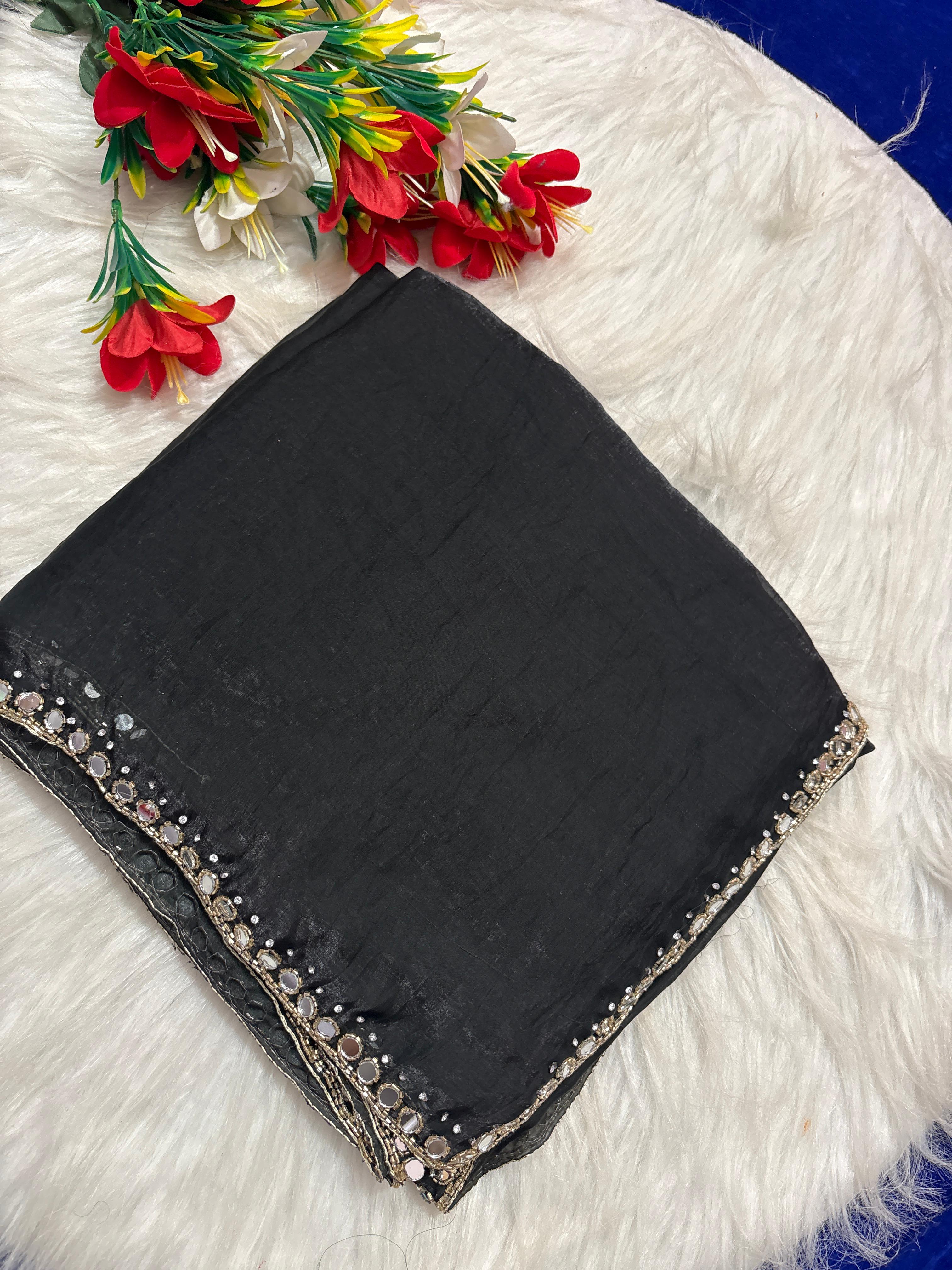 Cocktail mirror work sarees