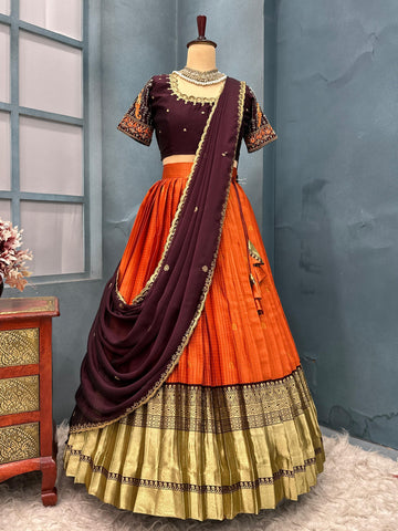 Exclusive Designer Premium Quality Pure Kanjivaram Silk Full Stitched Lehenga