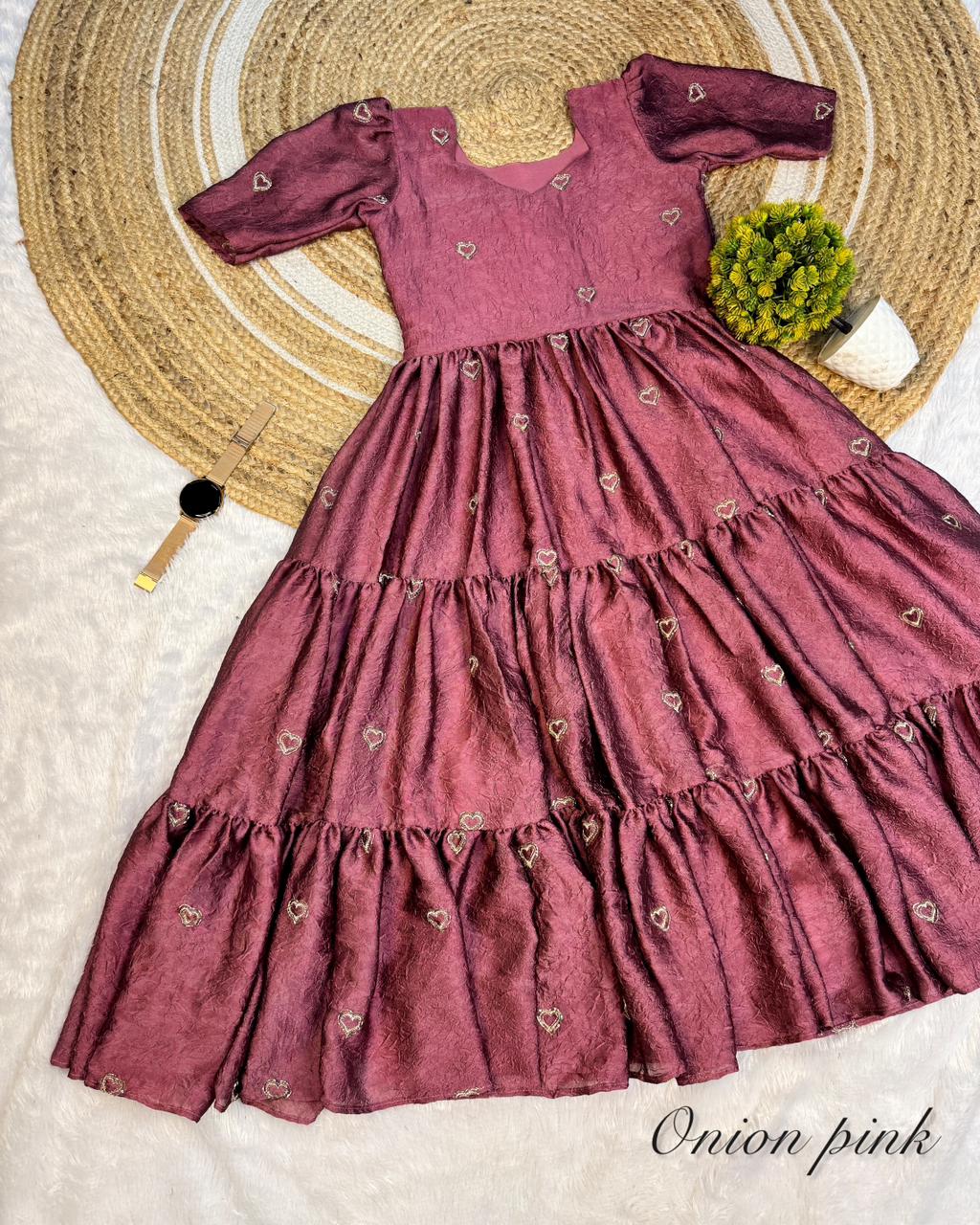 Beautiful Rangoli Crush Gown with Heart Beads