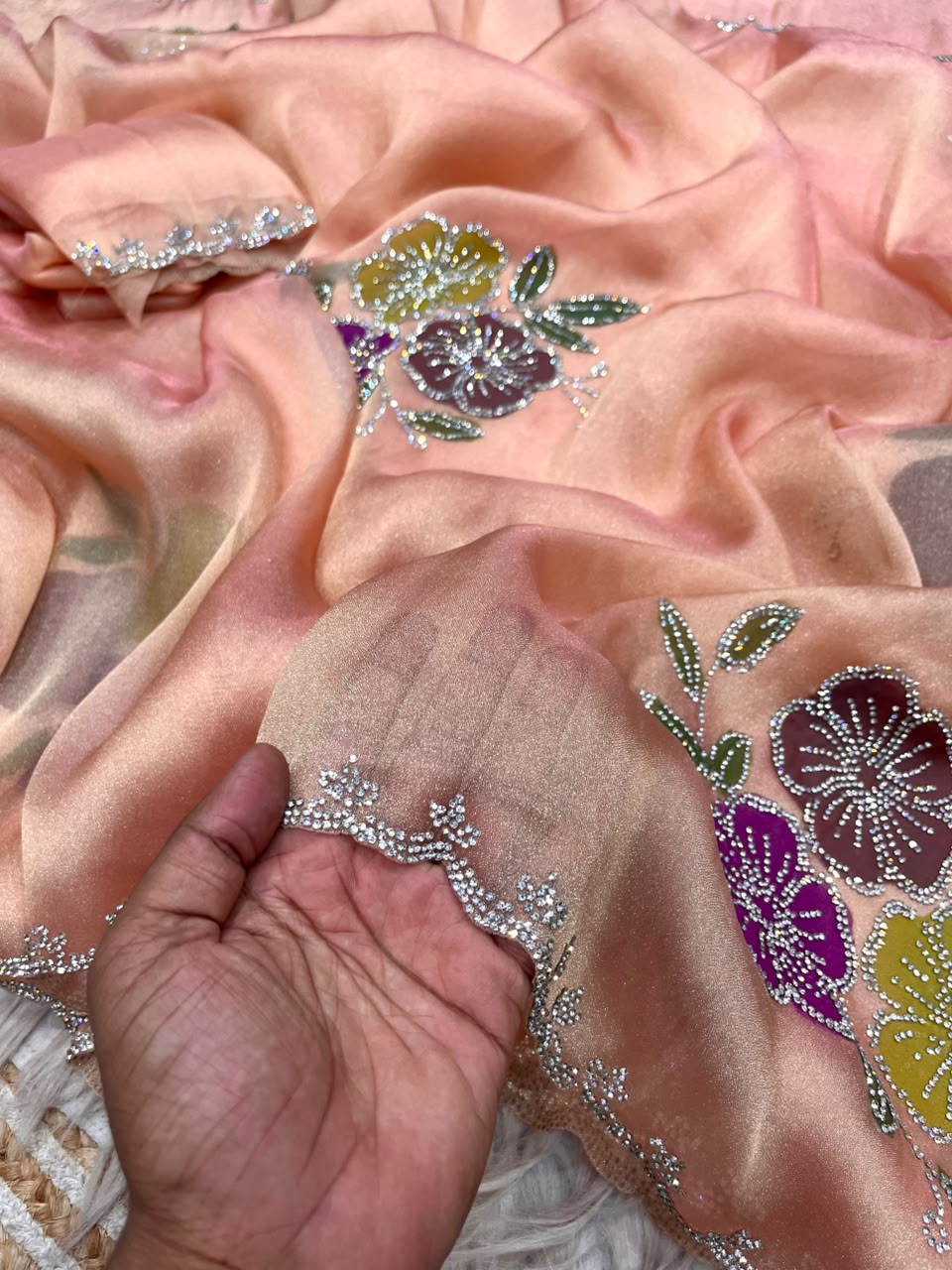Beautiful Brush Print Saree with allover Jarkan Work