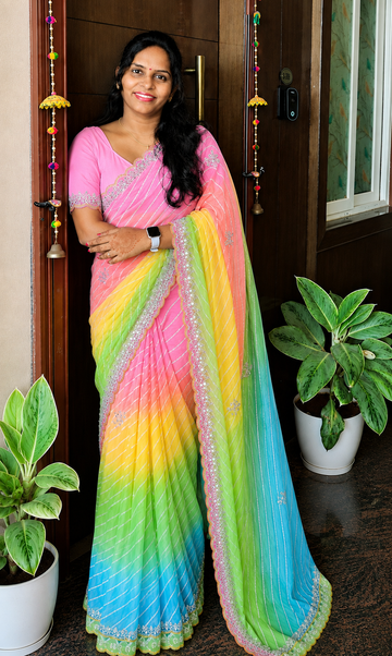 Georgette Bandini designer saree