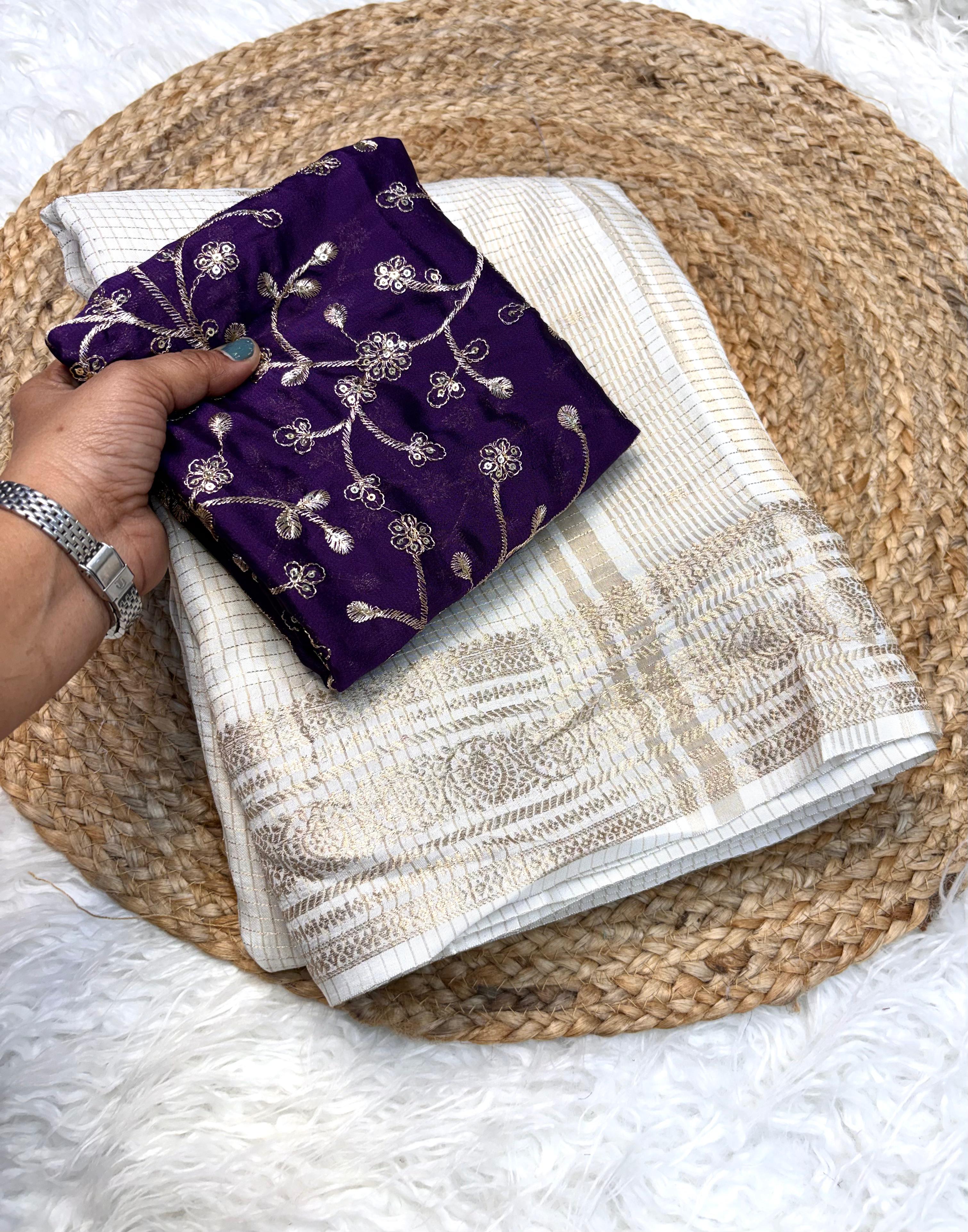 Pure Viscose Russian Dola Jacquard with small Chex & Embroidery Work Blouse