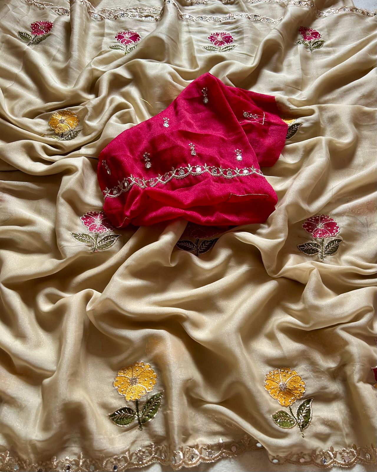 Star Georgette with Embroidery Work with Real Mirror Work