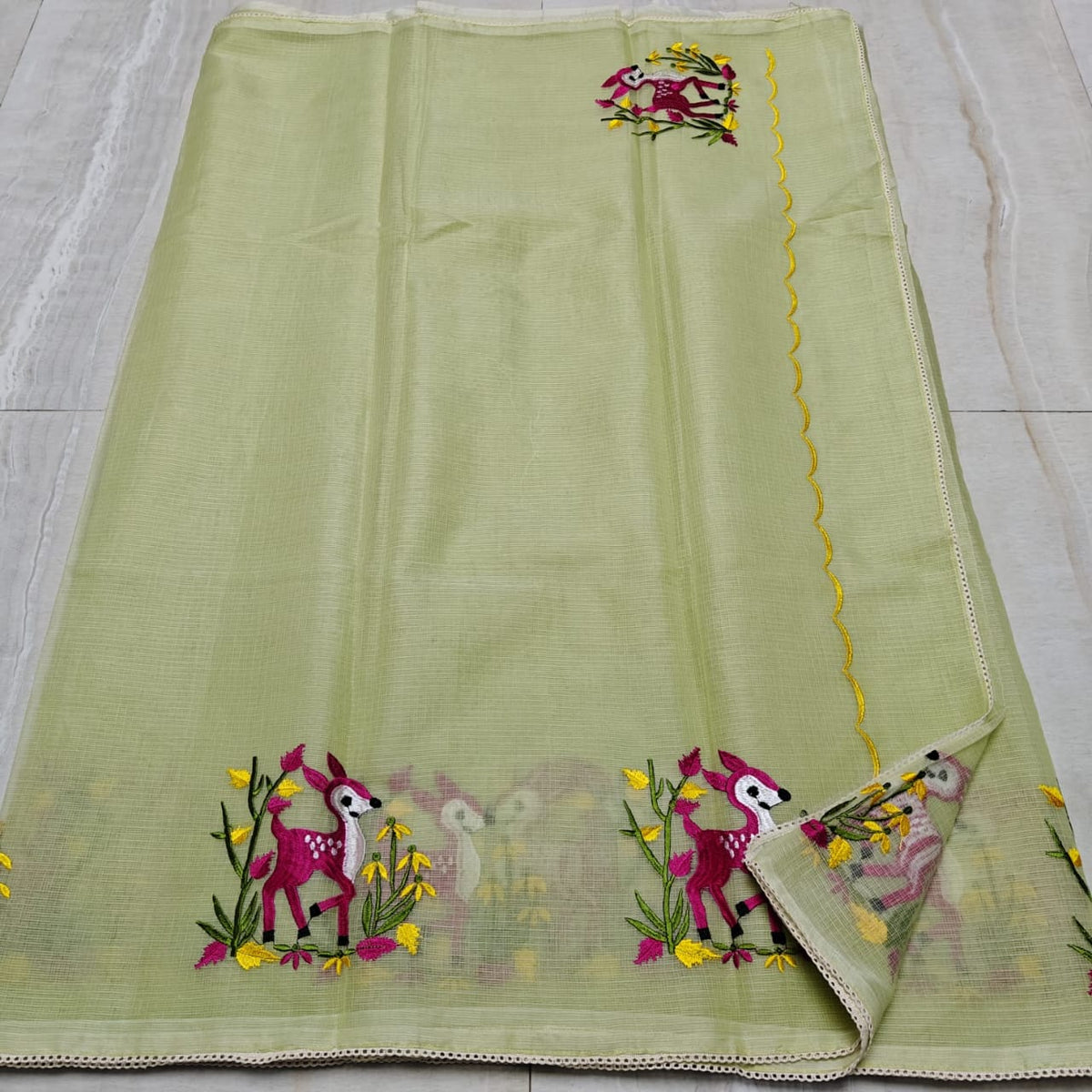 Elegant Kota Sarees with Scallop & Floral Embroidery