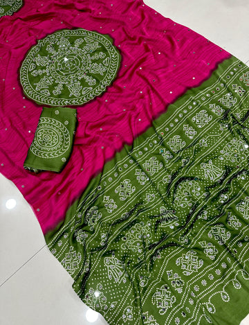 Ajrakh Sarees with real mirror work