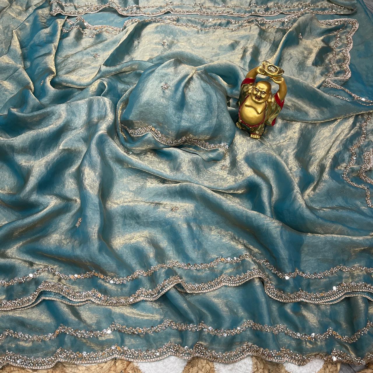 Space Silk Party Wear Saree with Dual Shade Beeds Work