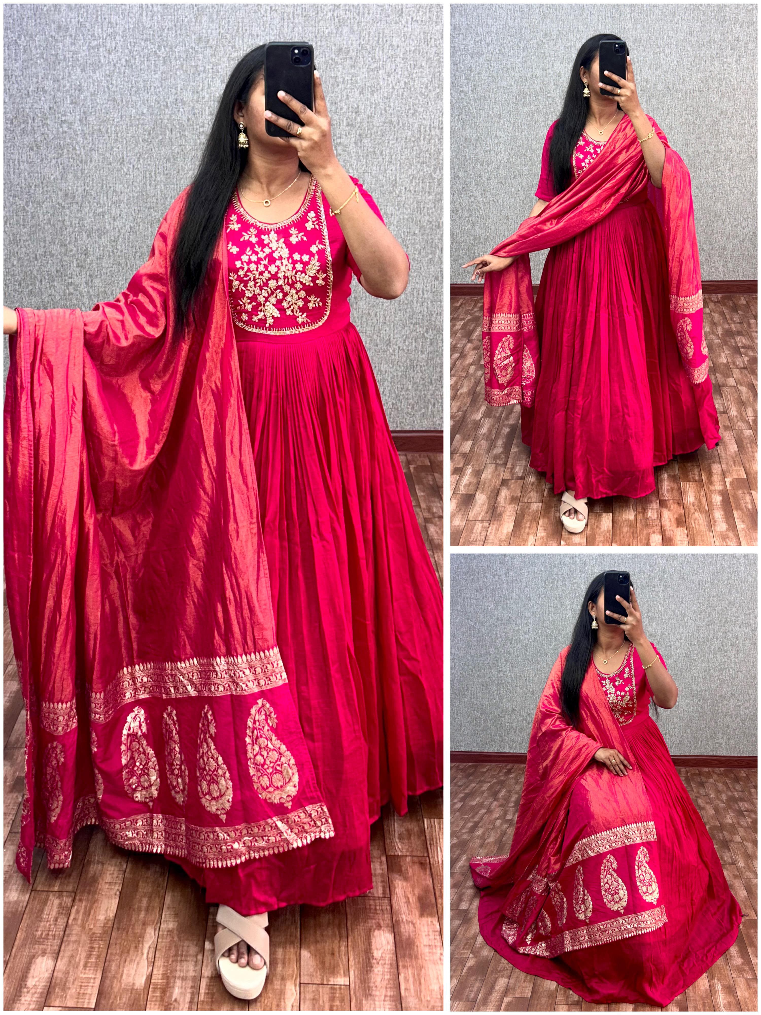 Premium Vichitra Silk Maggam Work Gown with Duppta upatta