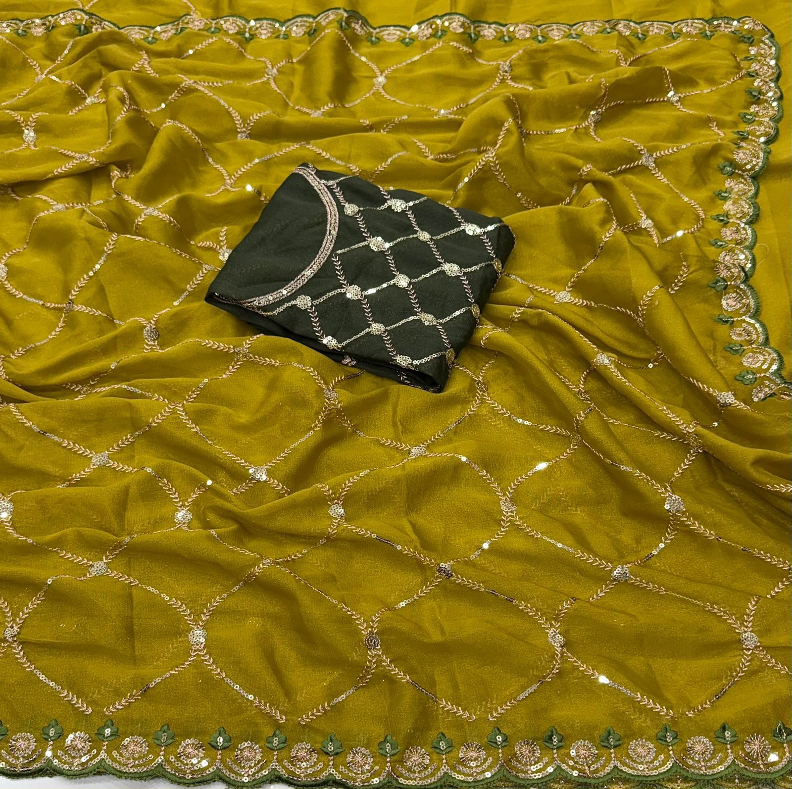 Star Georgette Sarees with Multi Sequence Work With Running Blouse