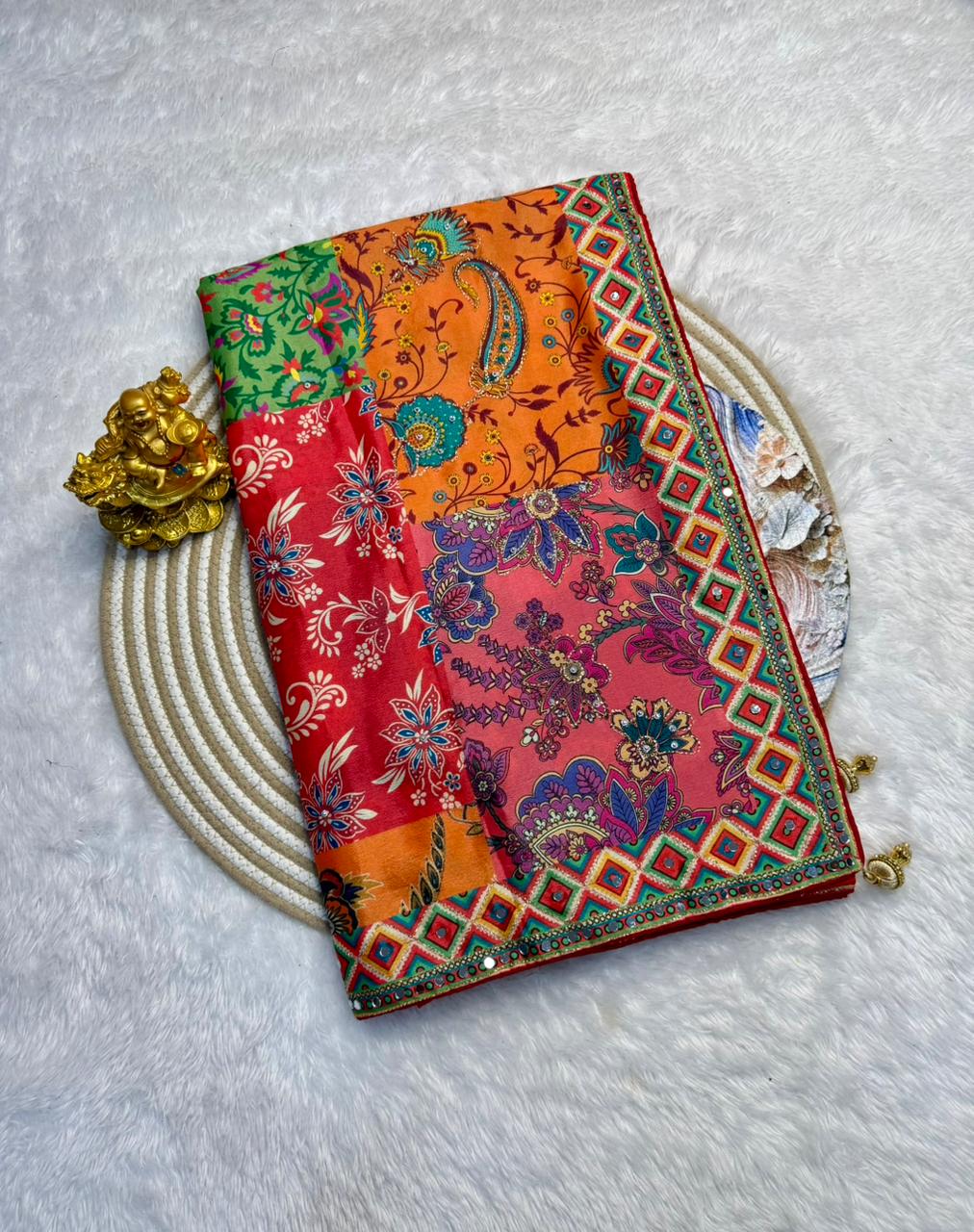 Soft Chinnon Ajrakh Designer Sarees