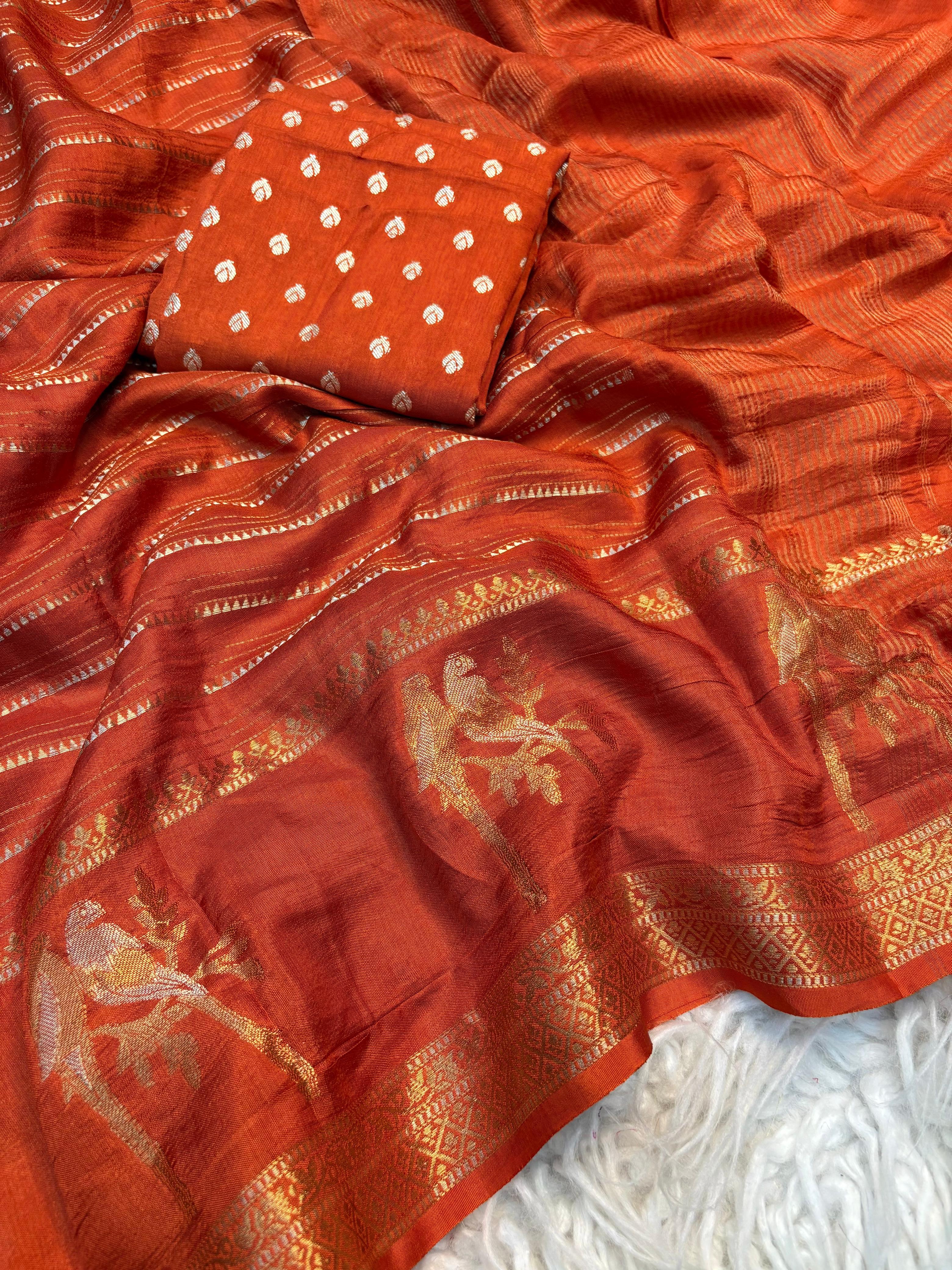 Beautiful Double Sparrow Design in Pure Viscose Russian Dola
