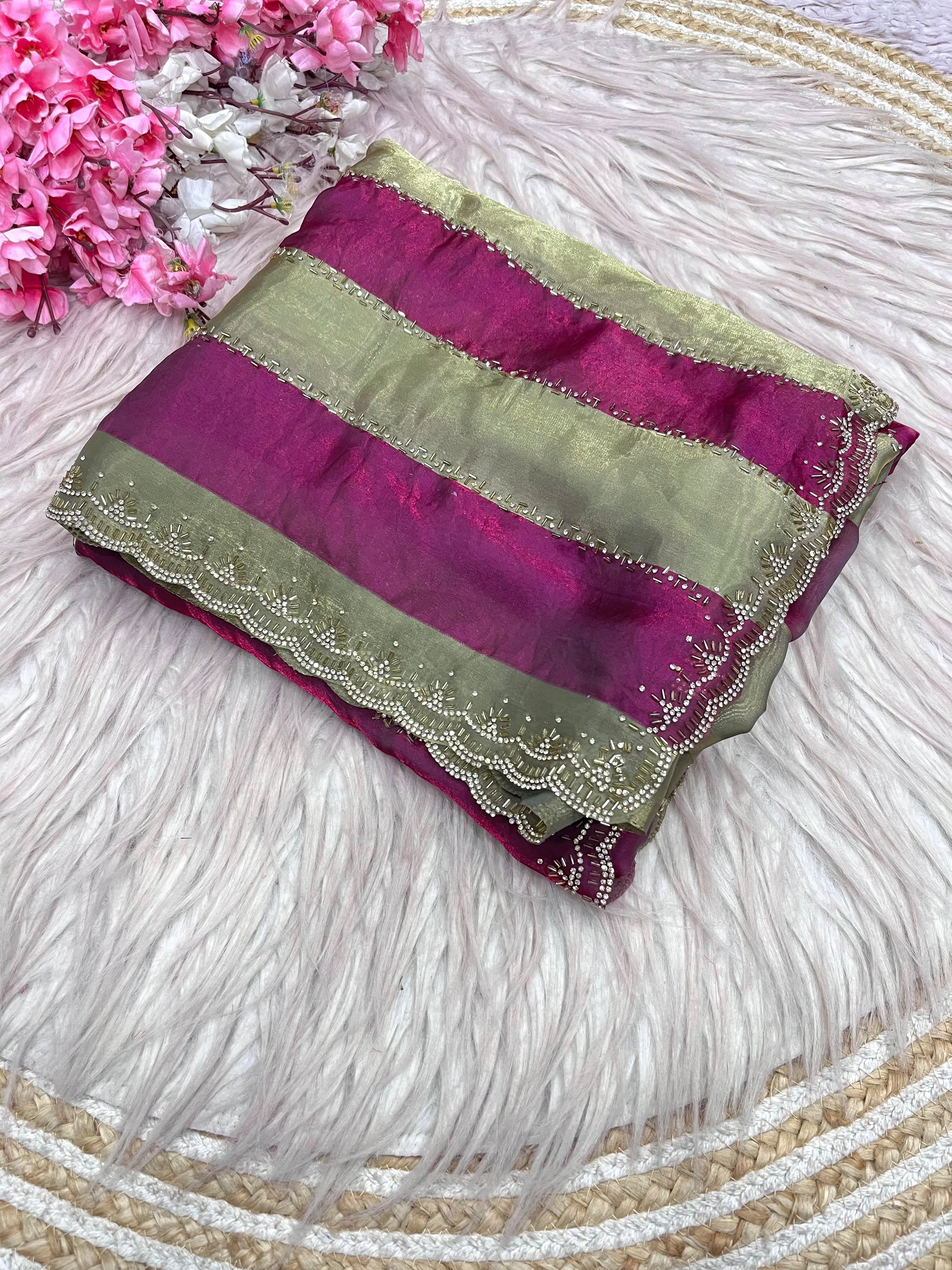Space Soft Silk Blooming With Beautiful jarkhan Work With Siroski Work