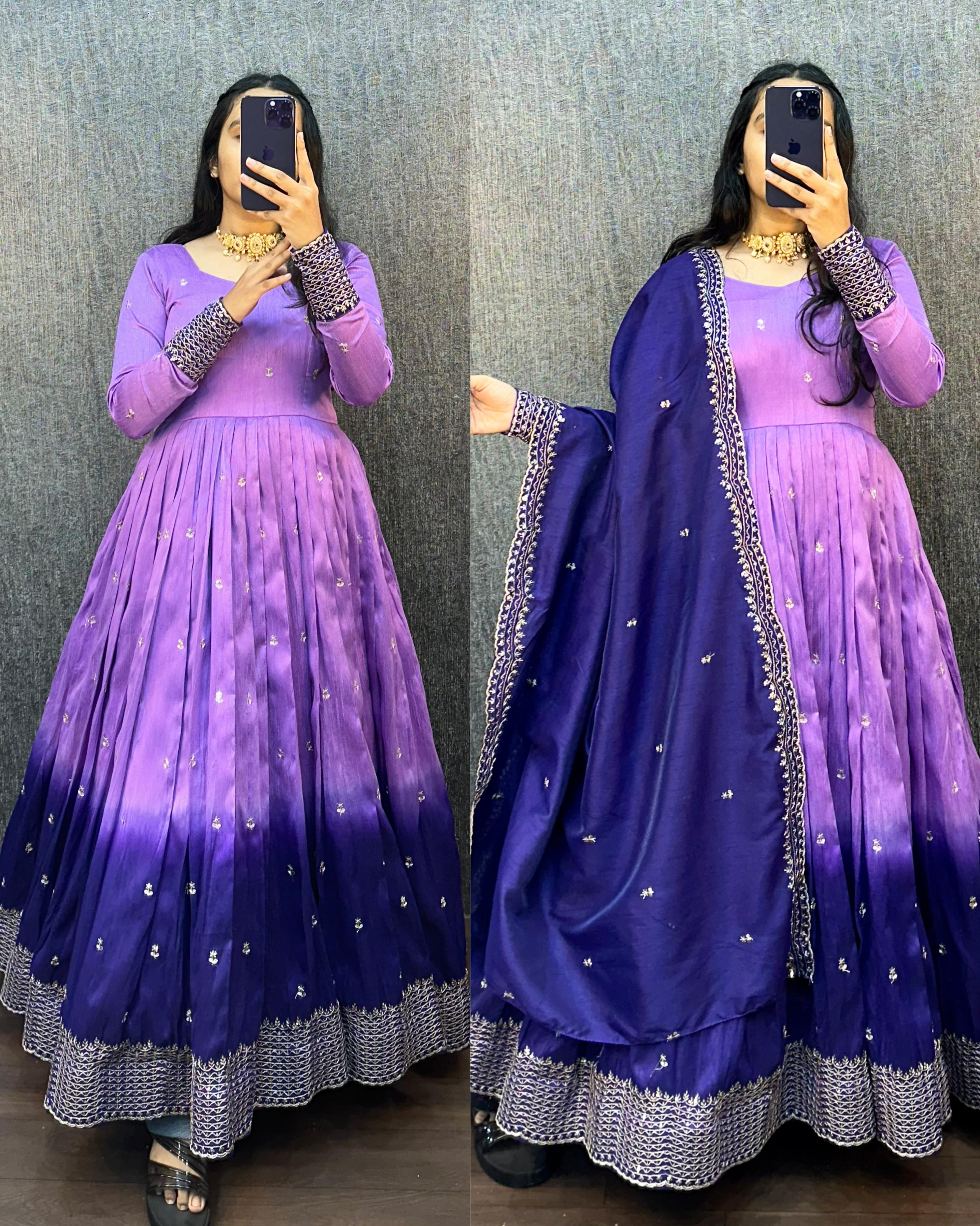 Beautiful Dual Shade Designer Long Frock with Dupatta