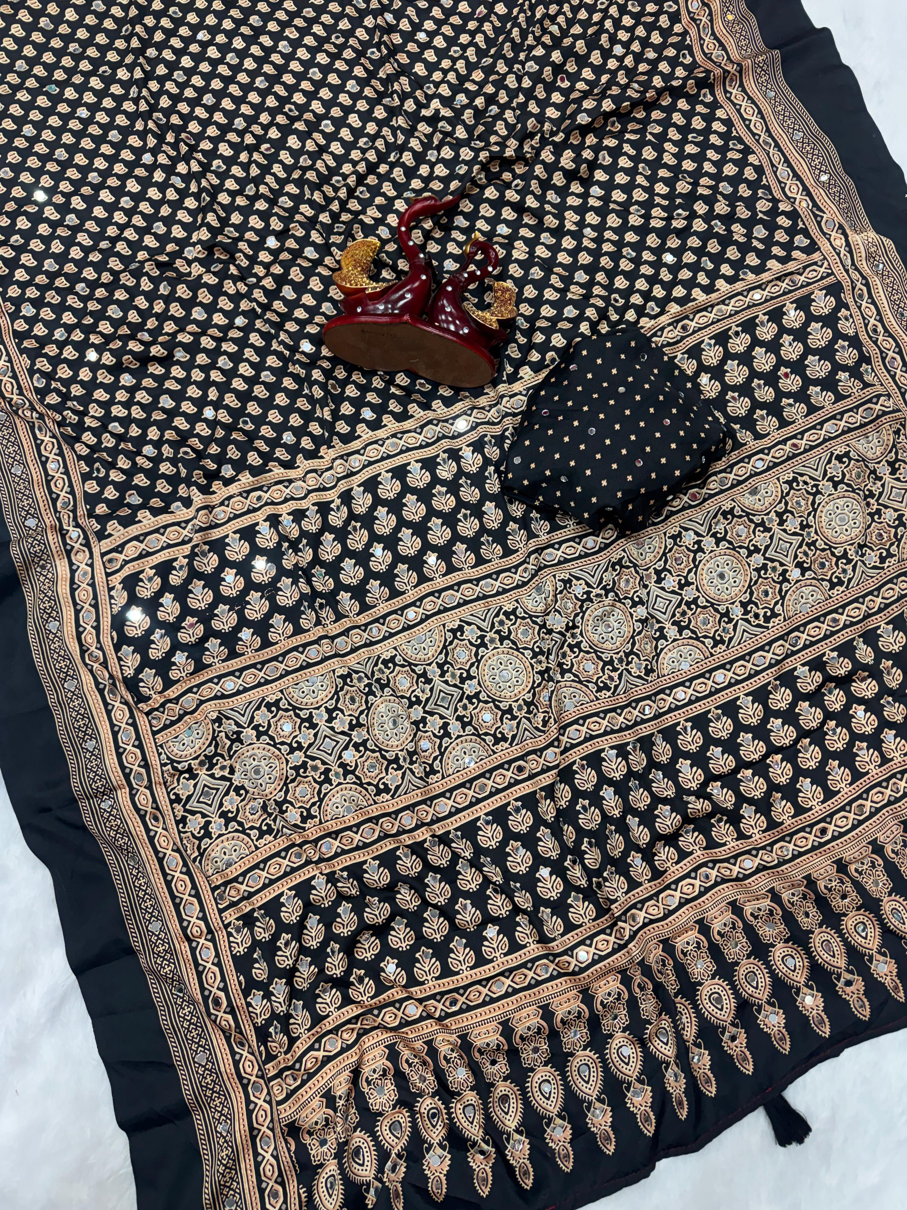 Soft Crepe Silk with Ajrakh Work Sarees