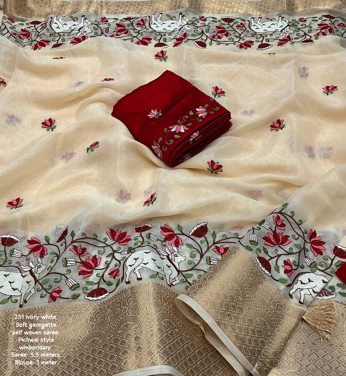 Designer Pichwai Style Embroidery Saree