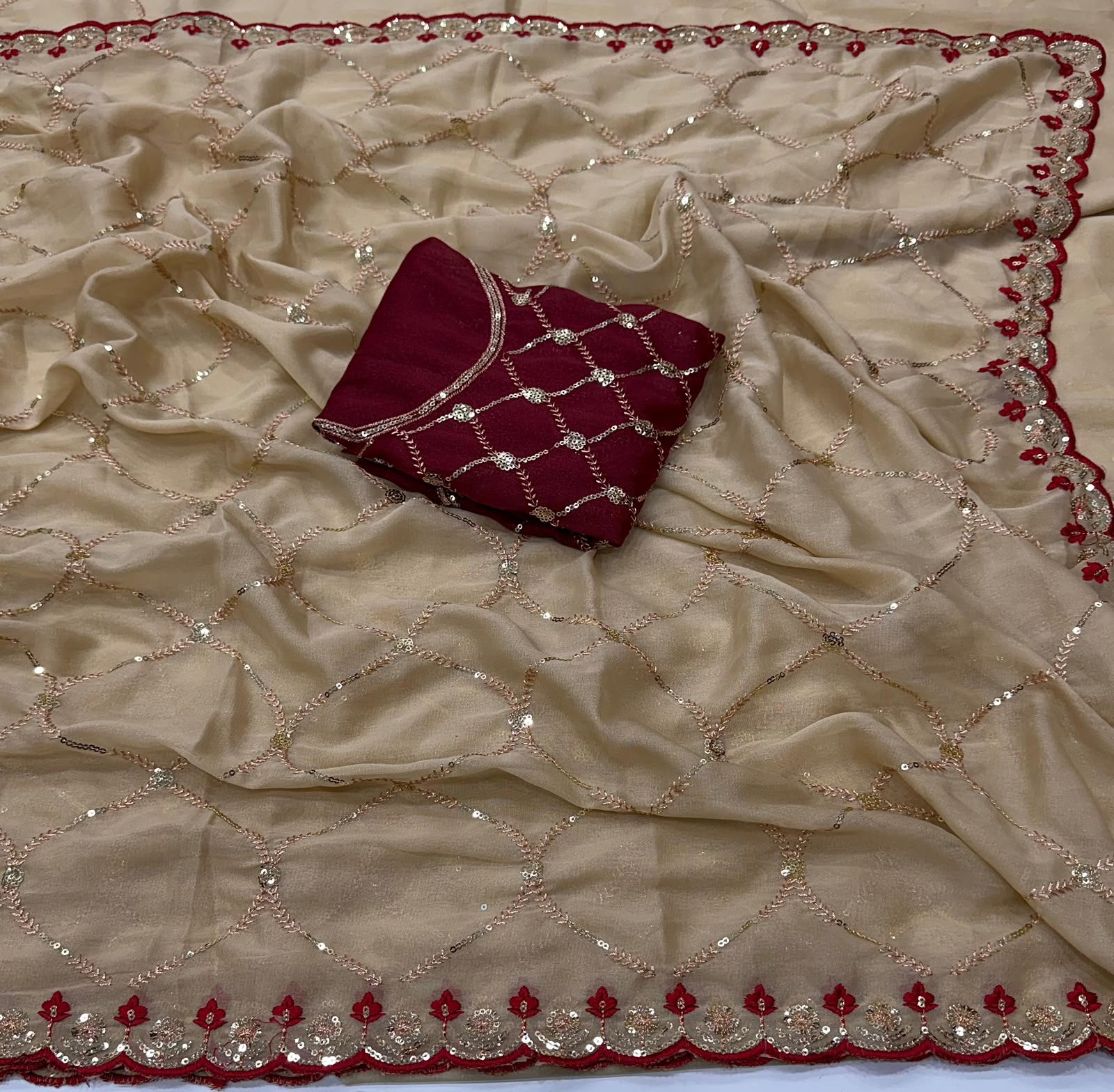 Star Georgette Sarees with Multi Sequence Work With Running Blouse