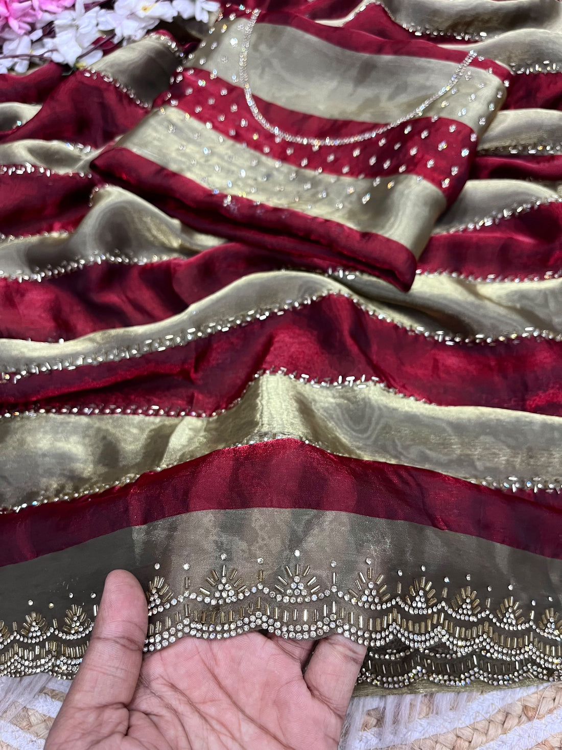 Space Soft Silk Blooming With Beautiful jarkhan Work With Siroski Work