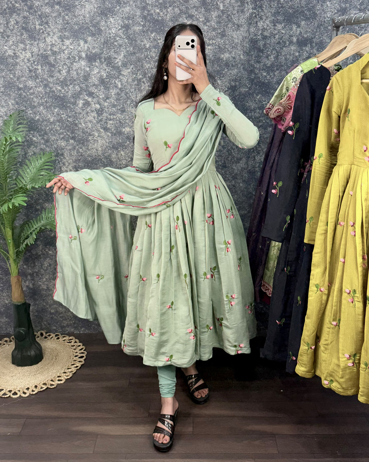 Premium South Mull Chanderi Anarkali with Dupatta