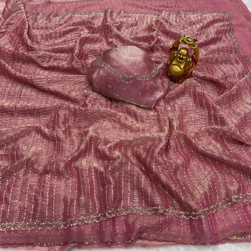 Soft Satin Sarees with Beeds Work with Zarkhan Border