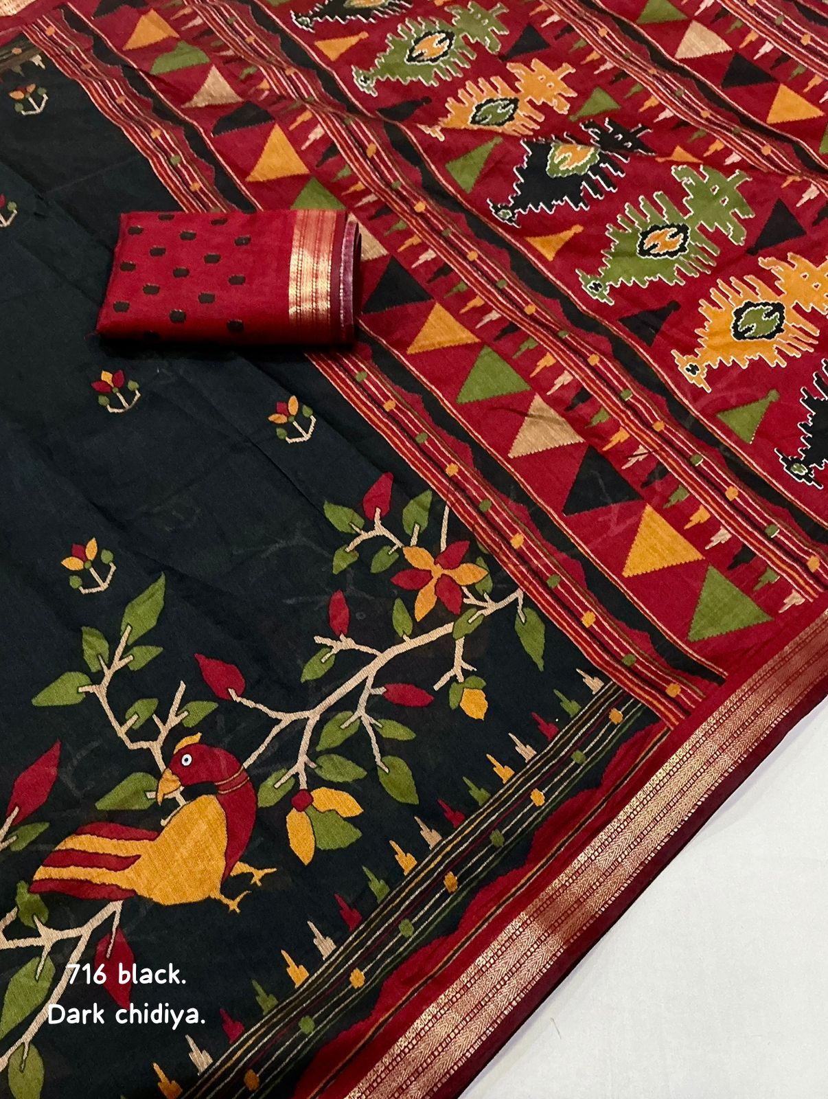 Pure Mangalagiri Style  Kalamkari Cotton Saree