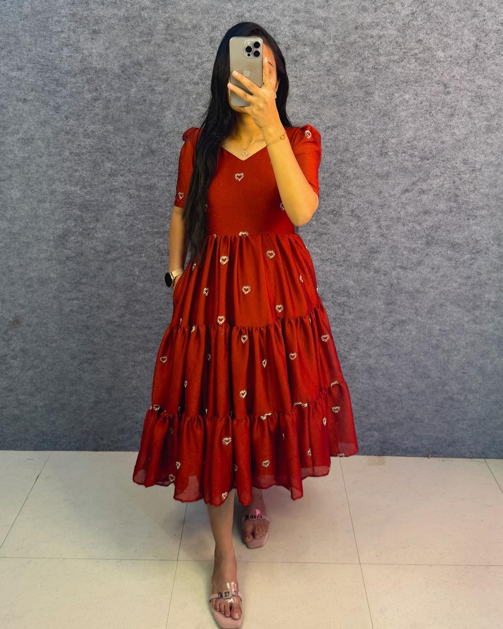 Beautiful Rangoli Crush Gown with Heart Beads