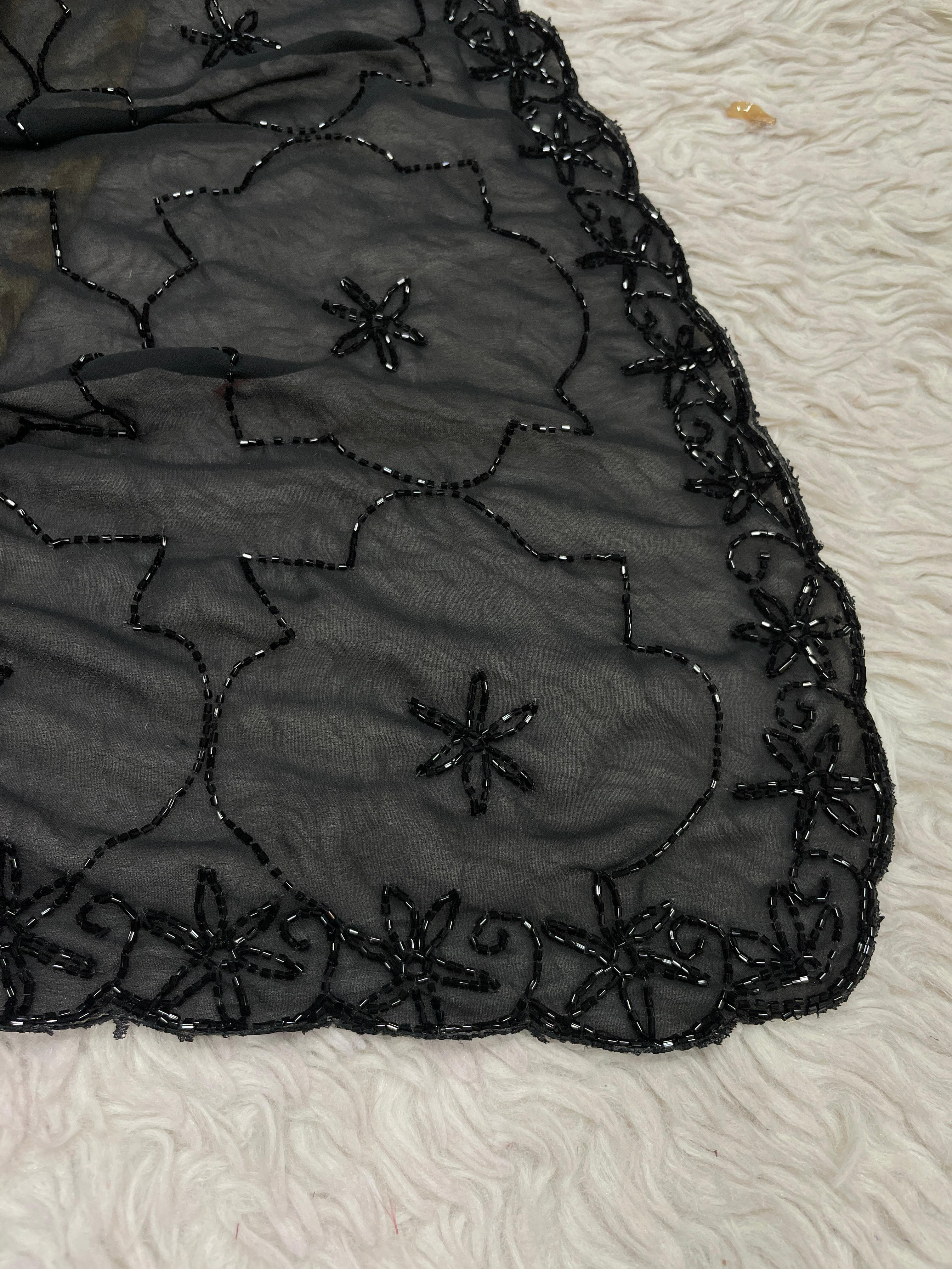 Premium Black 🖤 Cocktail Saree with All Over Cutdana Work
