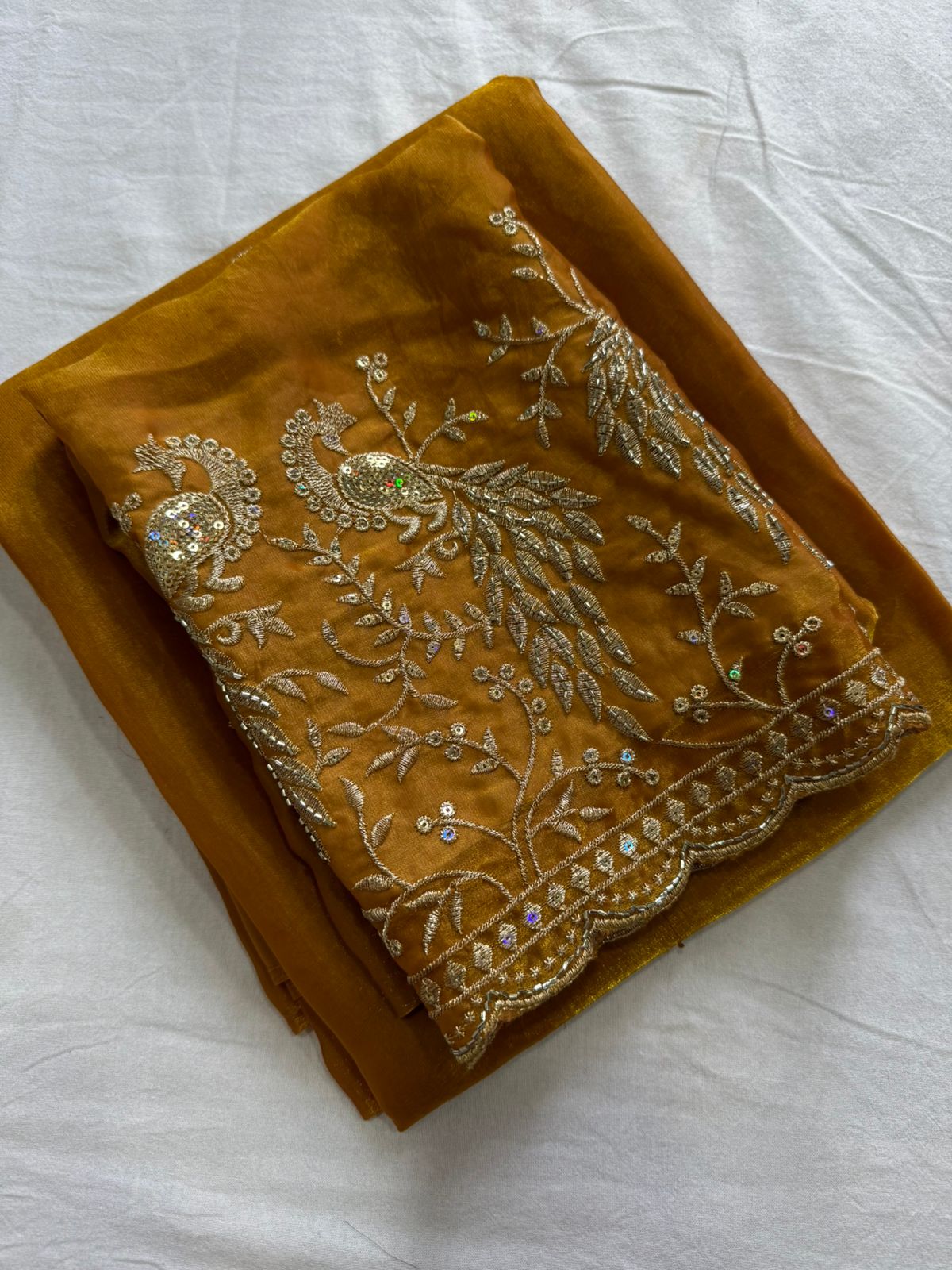Space Sattin Saree With Running Bits Sequence Work Blouse