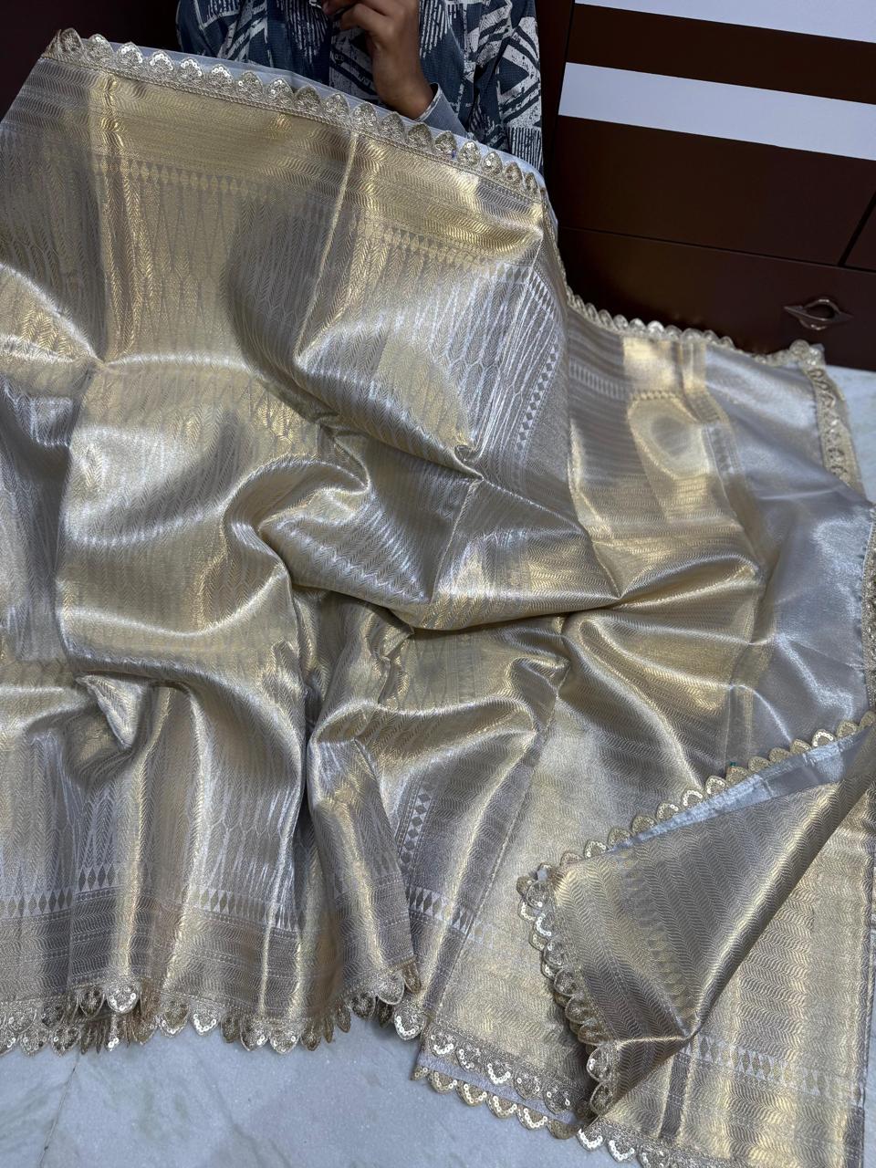 Banarasi Soft Tissue Waskat Sarees with cutwork Lace Border