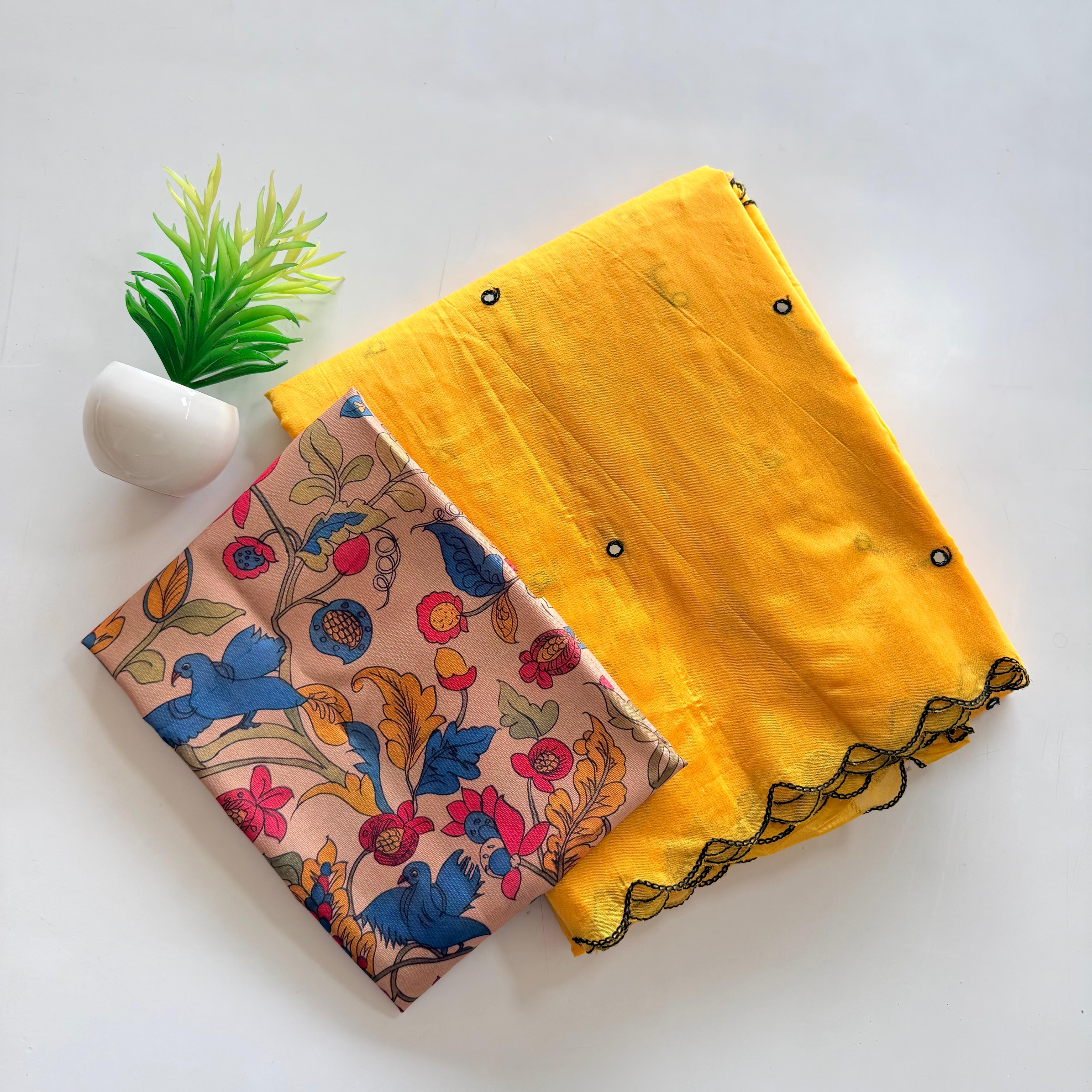 Soft Chanderi Saree with Beautiful handtouch mirror cover with thread work
