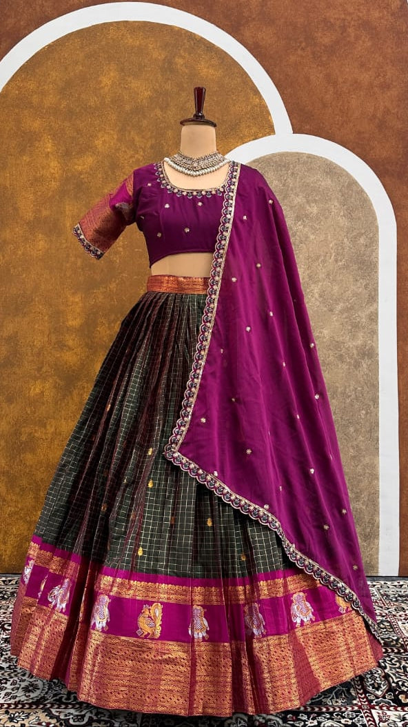 Premium Quality Pure Gadhwal Silk Fully Stitched Lehenga