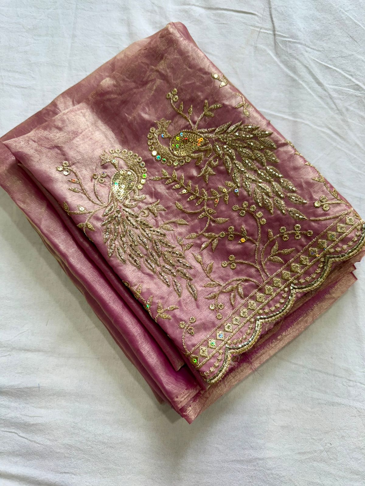 Space Sattin Saree With Running Bits Sequence Work Blouse