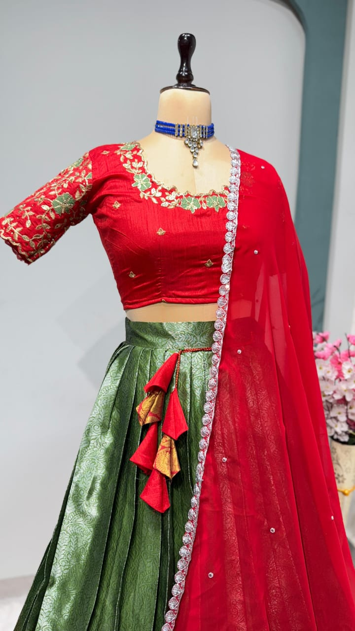Exclusive Designer Premium Quality Pure Kanjivaram silk full stiched Lehenga