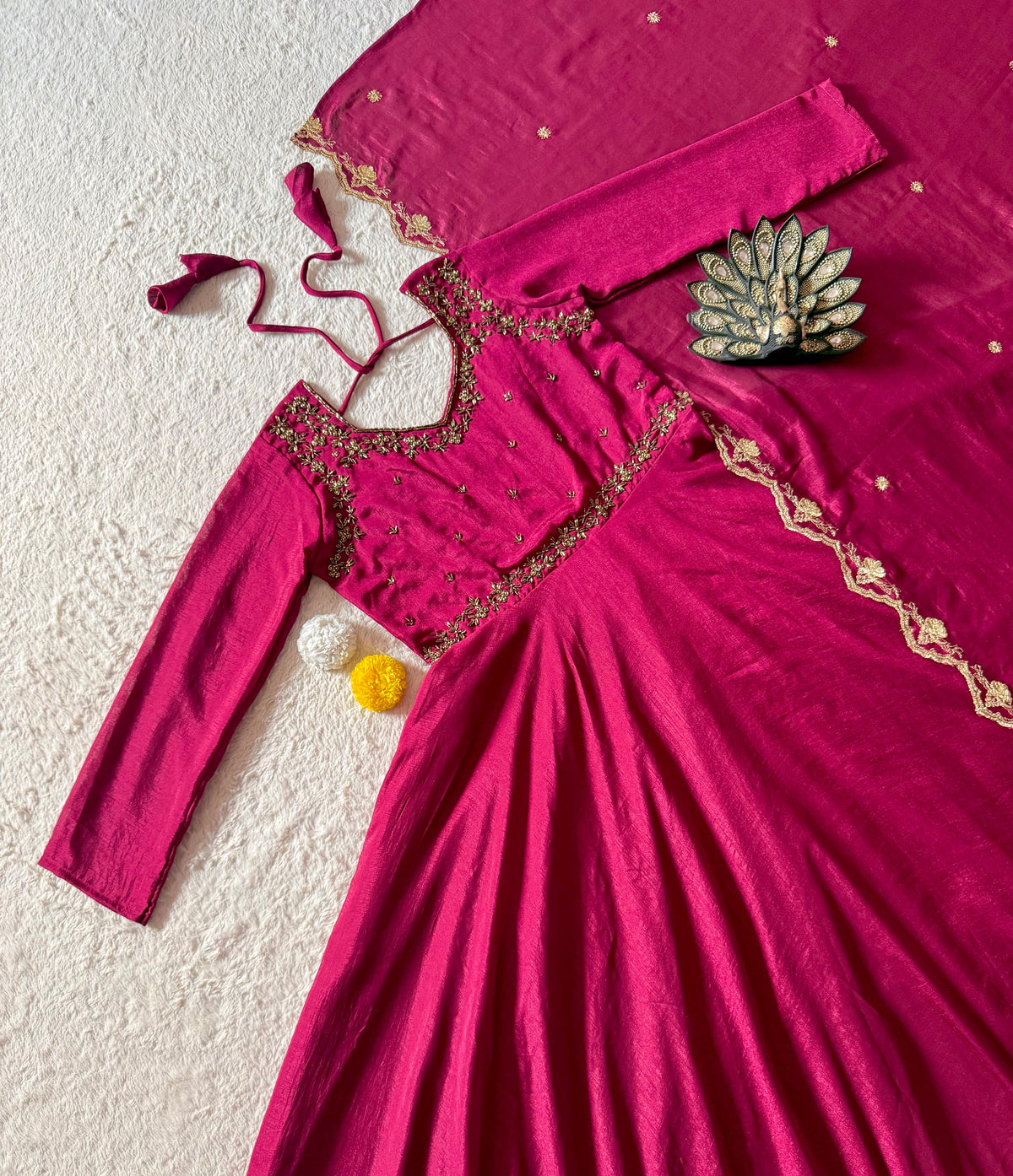 Designer Maggam Hand Work Gowns With Duppata