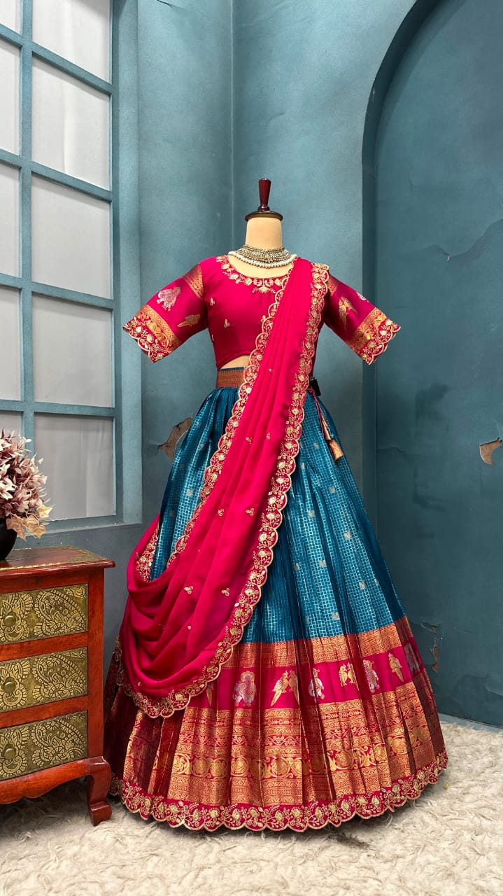 Designer Premium Fully Stitched Kanjivaram Silk Lehanga