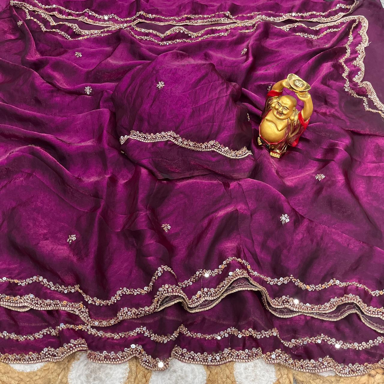 Space Silk Party Wear Saree with Dual Shade Beeds Work