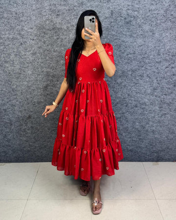 Beautiful Rangoli Crush Gown with Heart Beads
